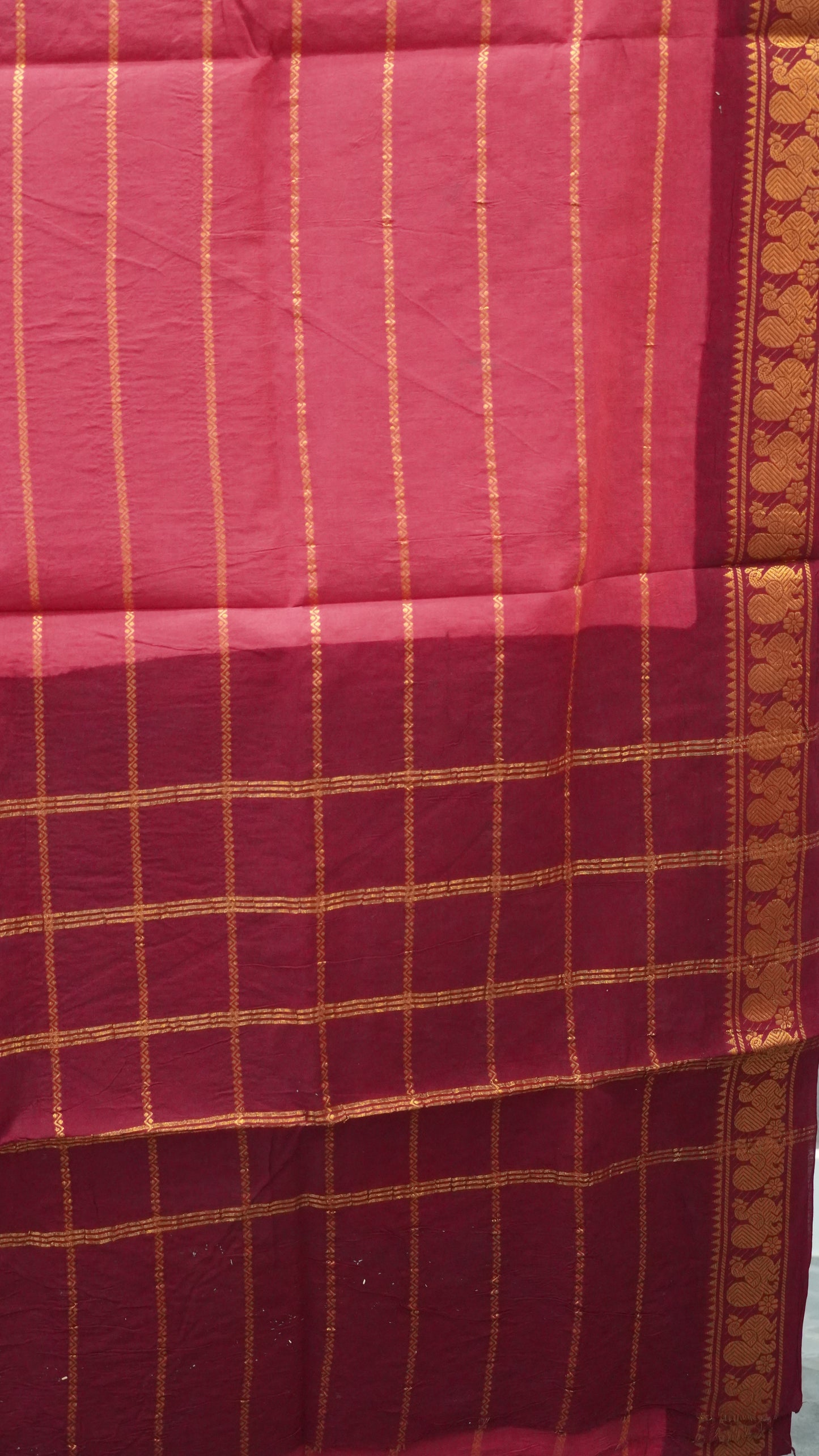 Sungudi Cotton Saree Checks Veldhari-Maroon