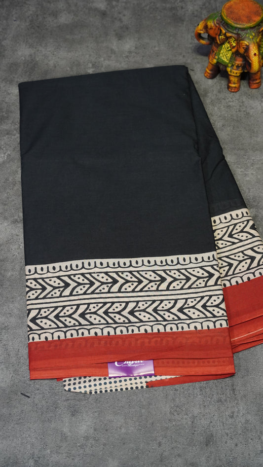 Mul Mul Cotton Saree Black