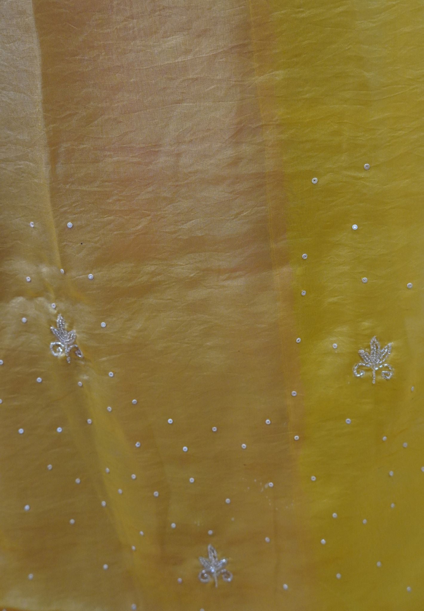 Designer Saree-Yellow&Pastel pink Duo Tone Encrusted with Scalloped Stone Work