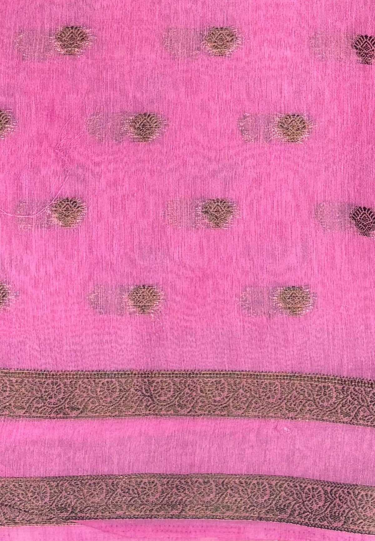 Soft Jute Saree-Rani Pink-Pink With Rettapet Border