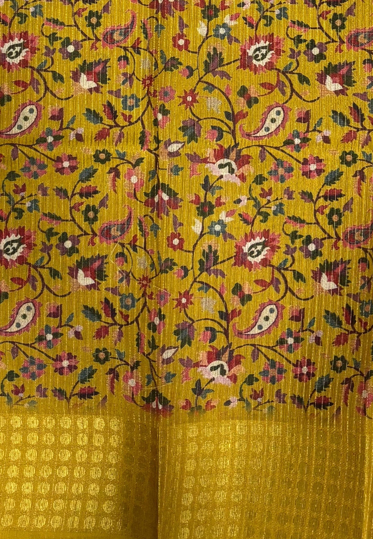 Semi Tussar Saree-Yellow with Coin Zari Border