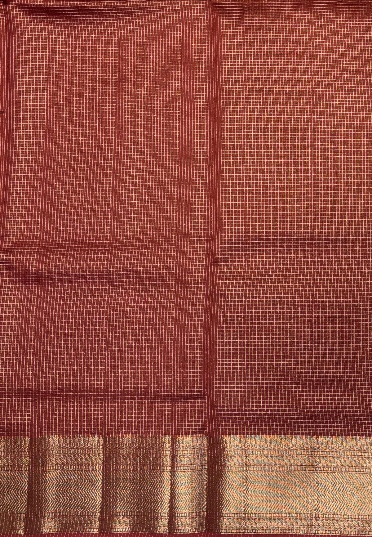 Mangalgiri Silk Saree-Muted Maroon in Fine Check Zari Border