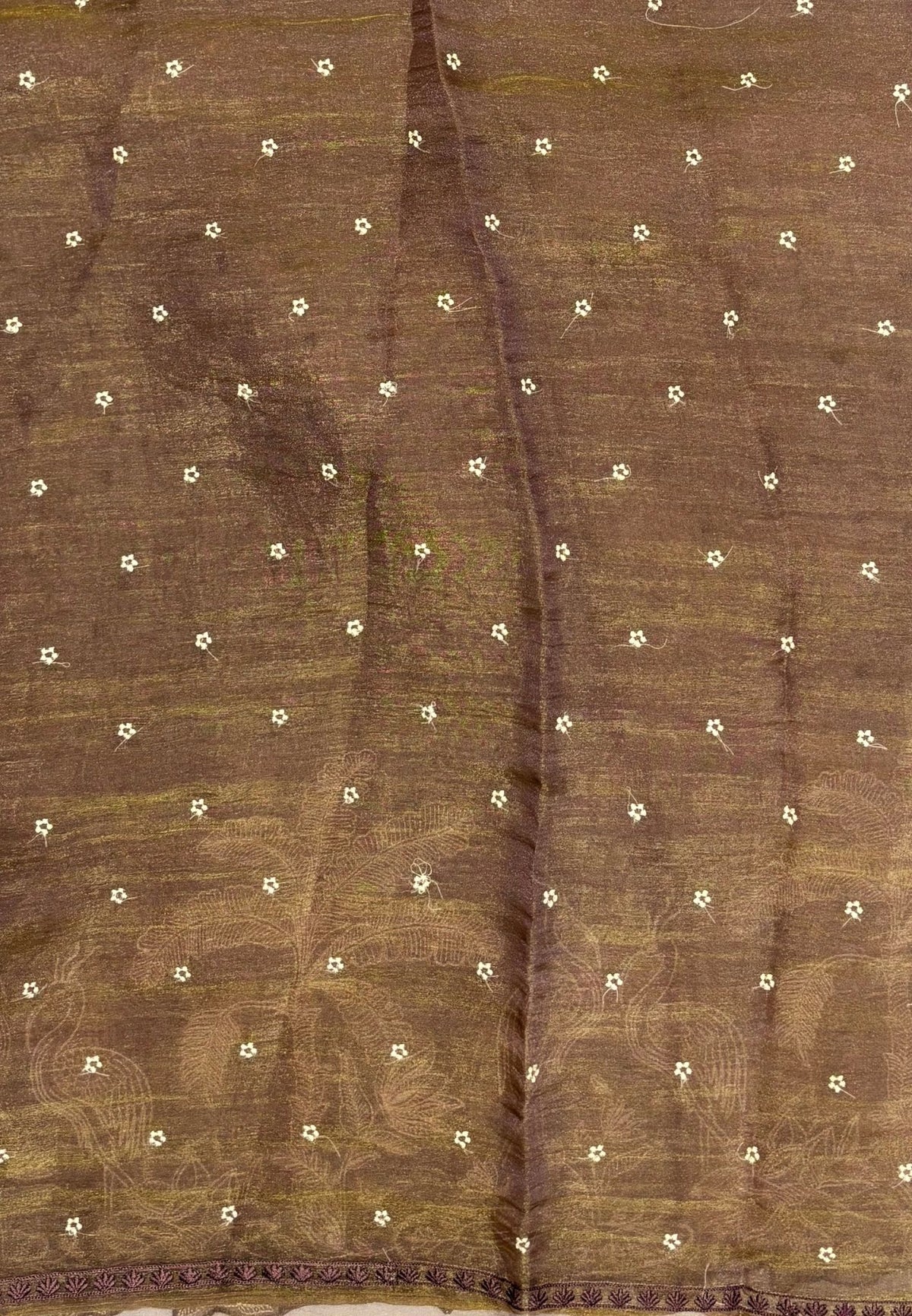Tissue Organza Saree-Brown In Tropical Garden Border