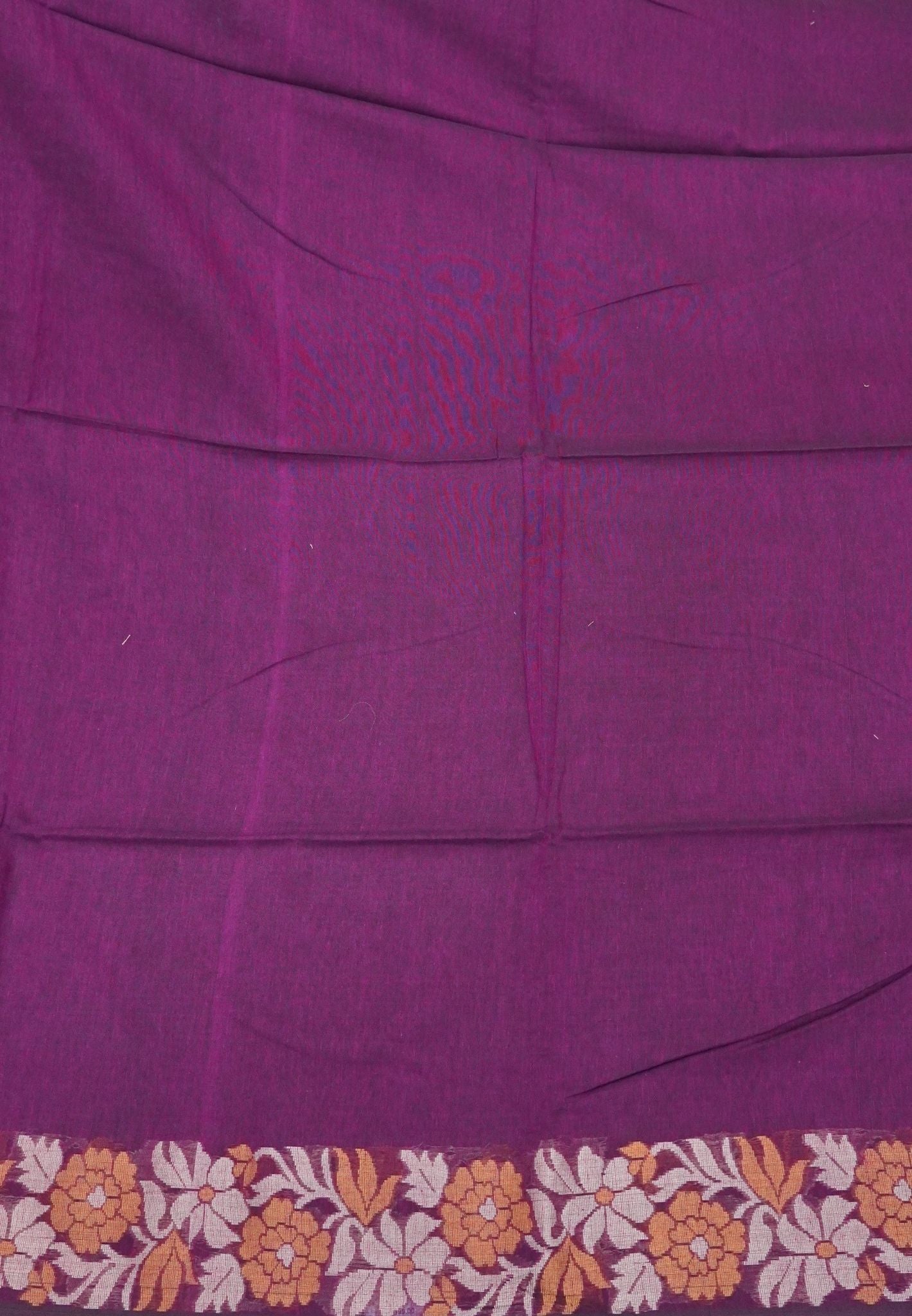 Handloom Cotton Saree-Wine Marigold Floral Jamdhani Border