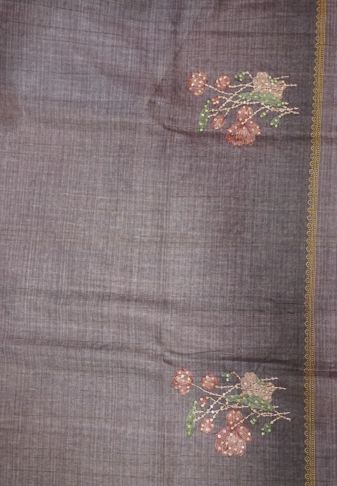 Tussar Saree-Purple with French Knot & Sequence Work