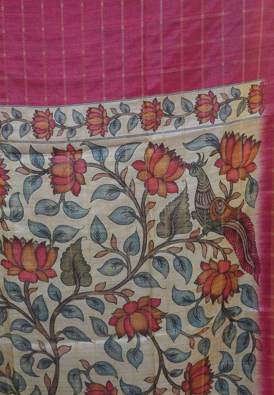 Semi Tussar Saree - Pink