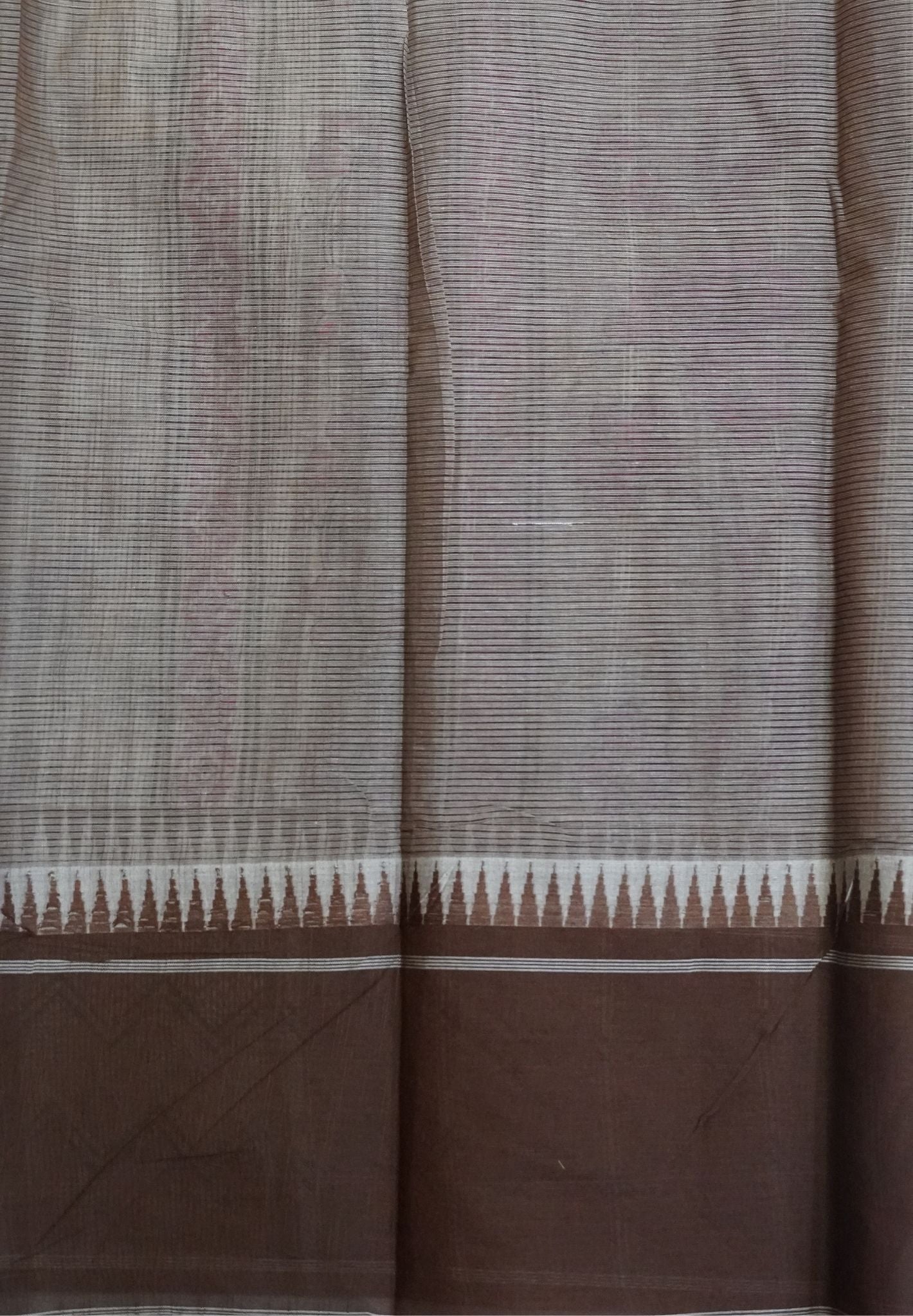 Pure Cotton Saree-Cream with Brown in Peacock Grove Pattern