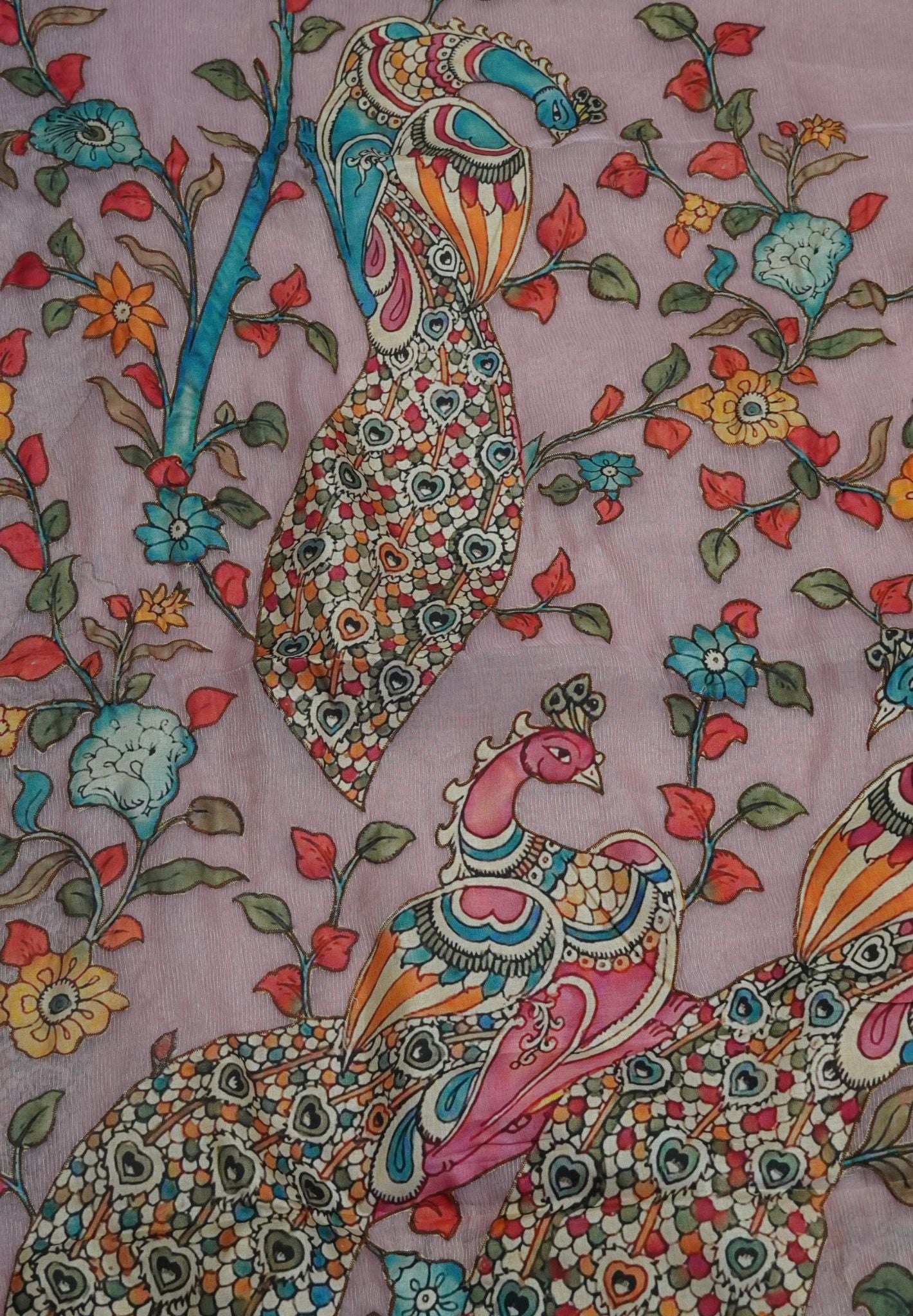 Crush Vairaoosi Tissue Silk-Pink with applique work
