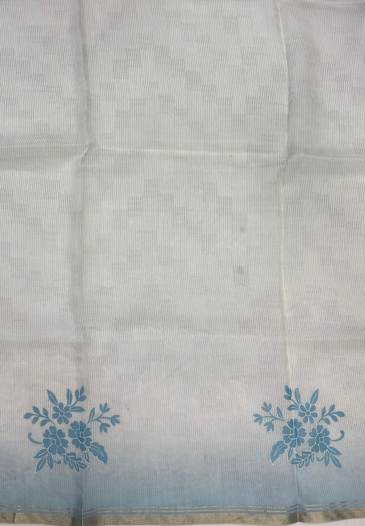 Organza Saree-Blue with Floral Aplique Work