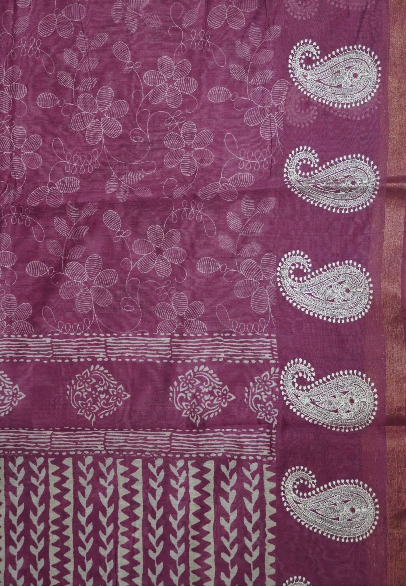 Semi Chanderi Saree-Pink with Manga Embroidery