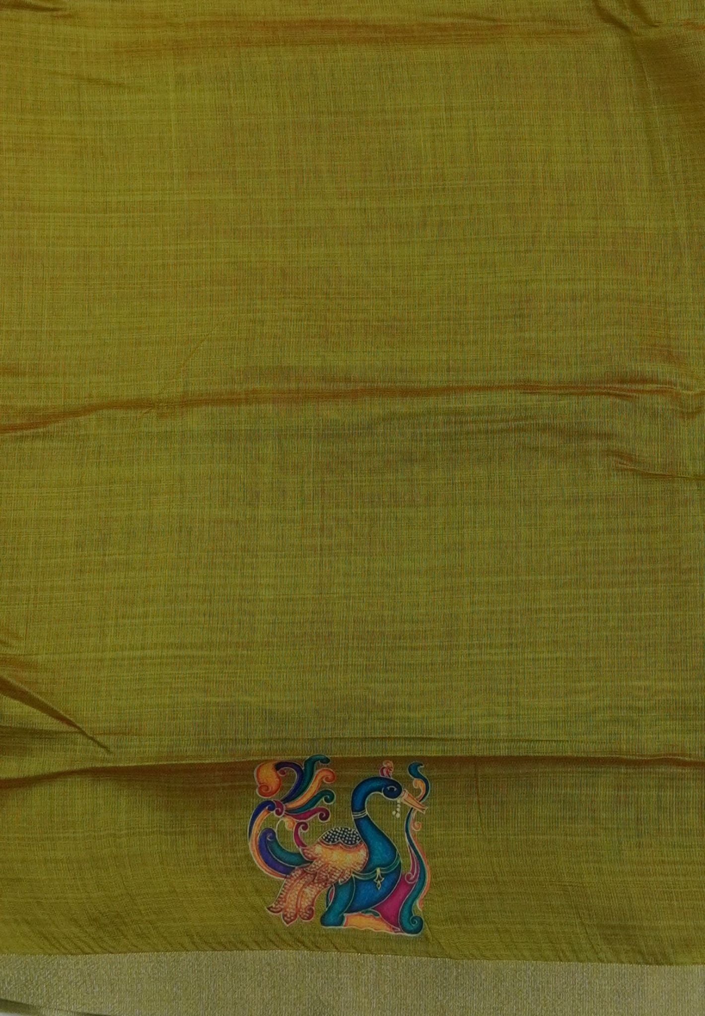 Cora Linen Saree-Dark Peach with Thanjur Print