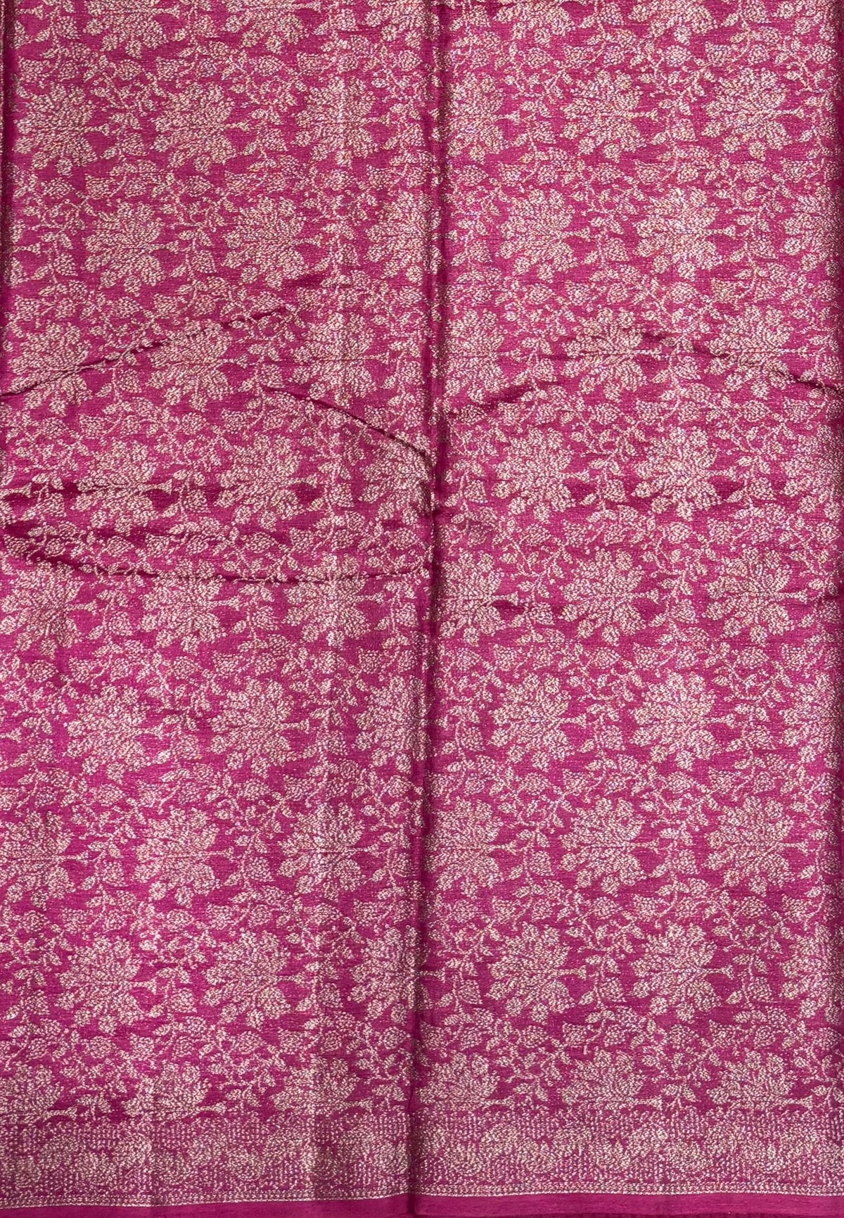 Pure Tussar Saree-Magenta in Floral Vine Brocade Border