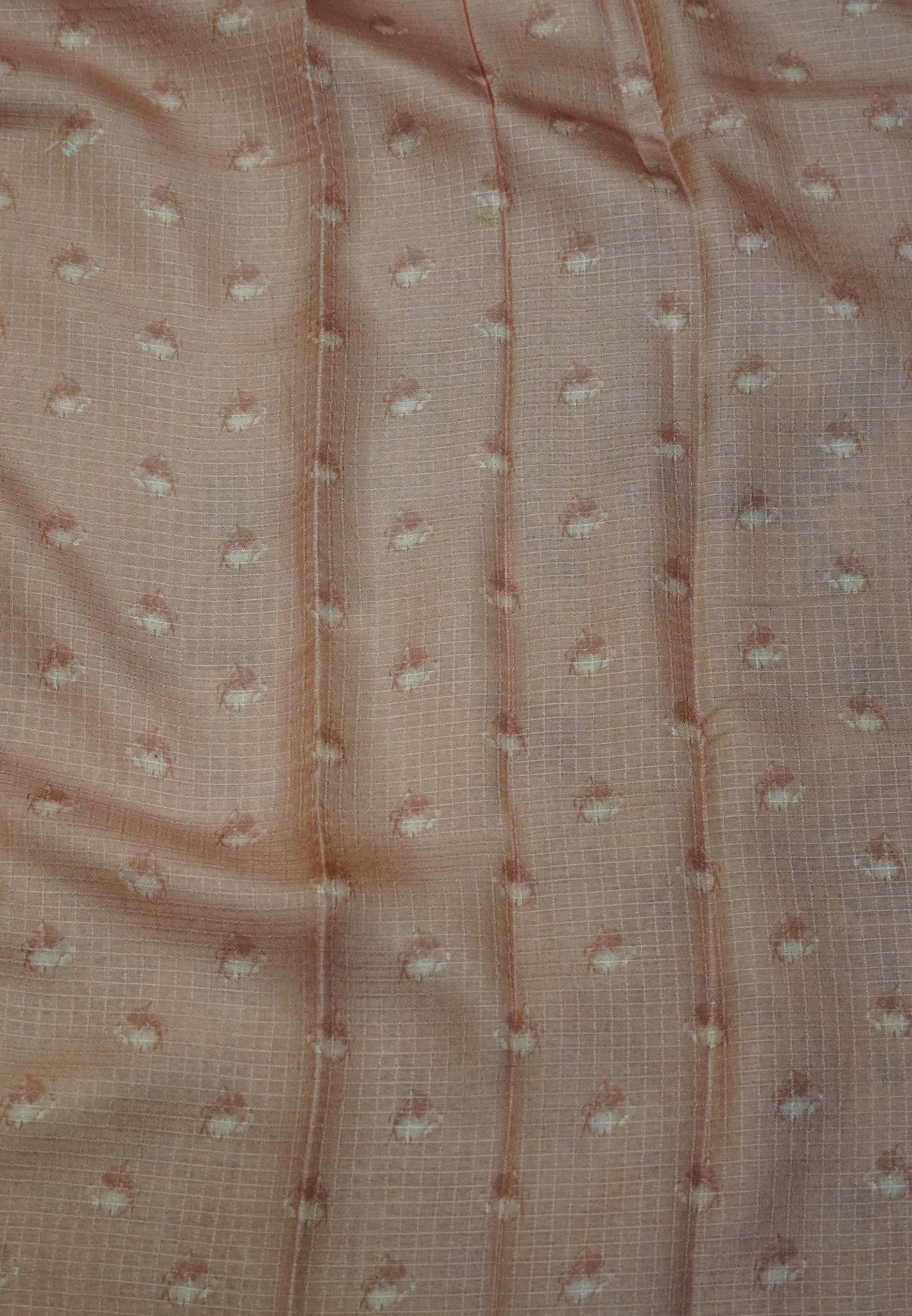 Matka Tussar Saree – Orange Floral Print with Scallop Border