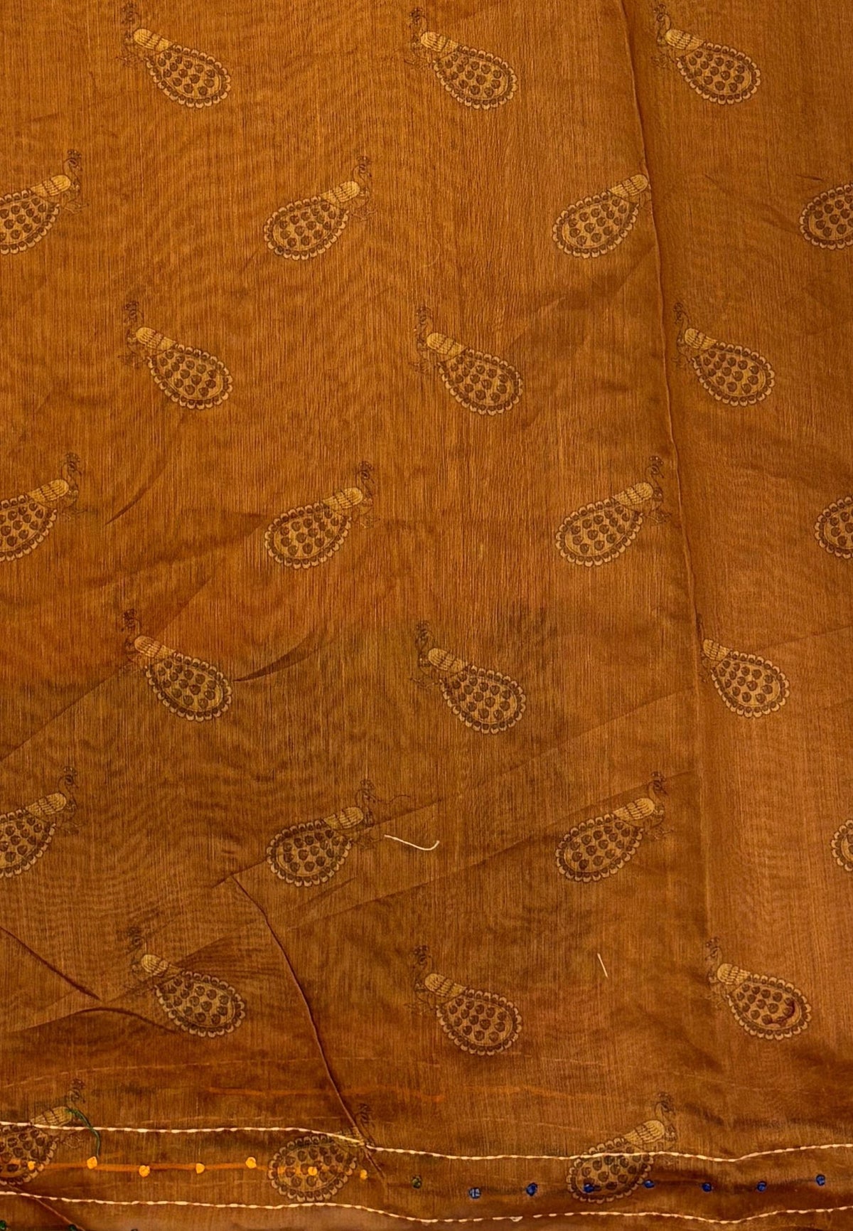 Chanderi Saree-Mustard In Peacock Floral Border