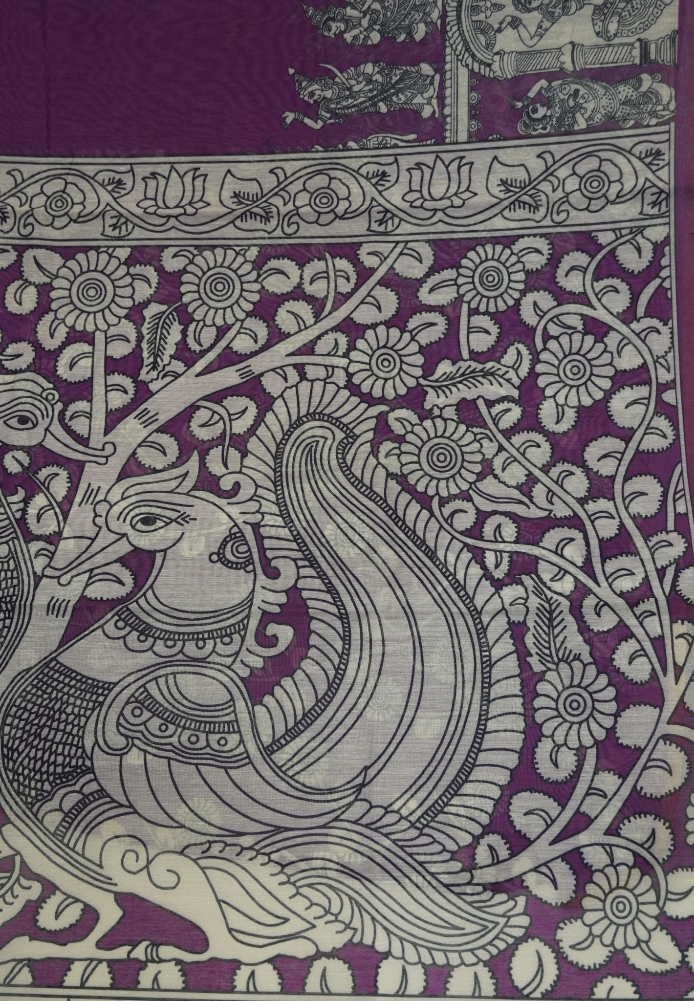 Chanderi Saree - Purple with penn kalamkari print