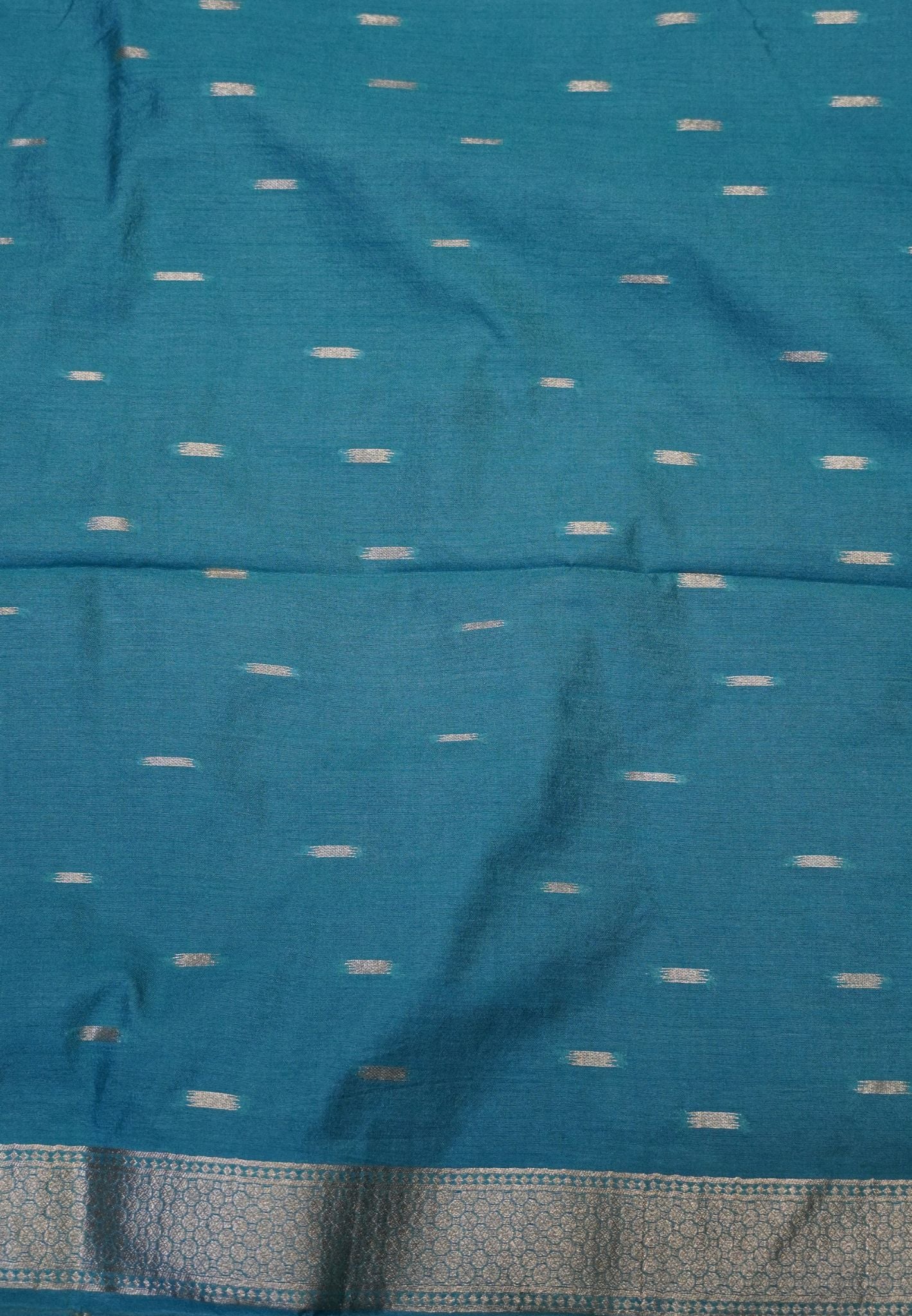Semi Tussar Saree with Floral Zari Motifs - Navy Blue
