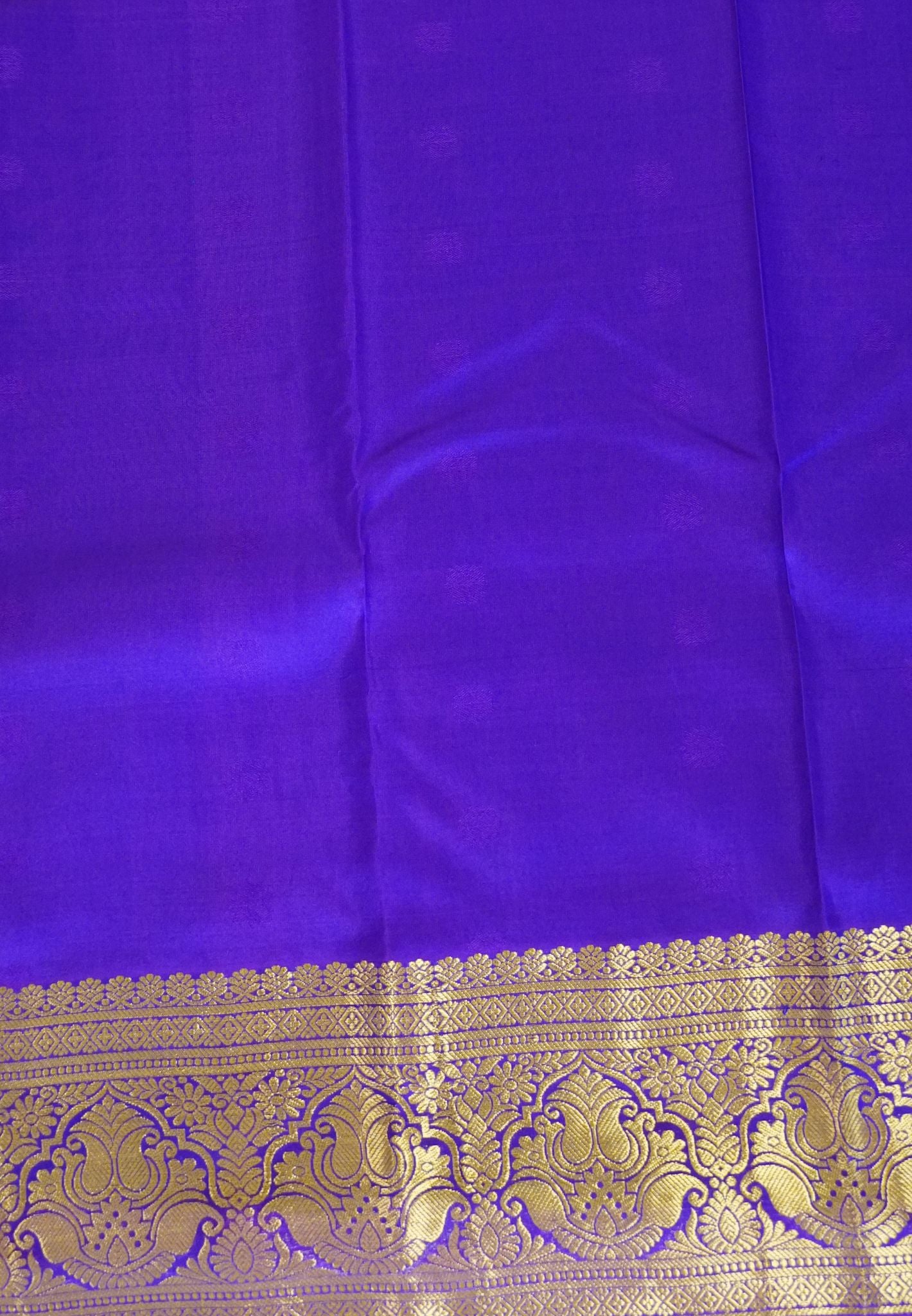 Pure Kanchipuram Silk Saree-Blue with Contrast Purple in Self Emboss