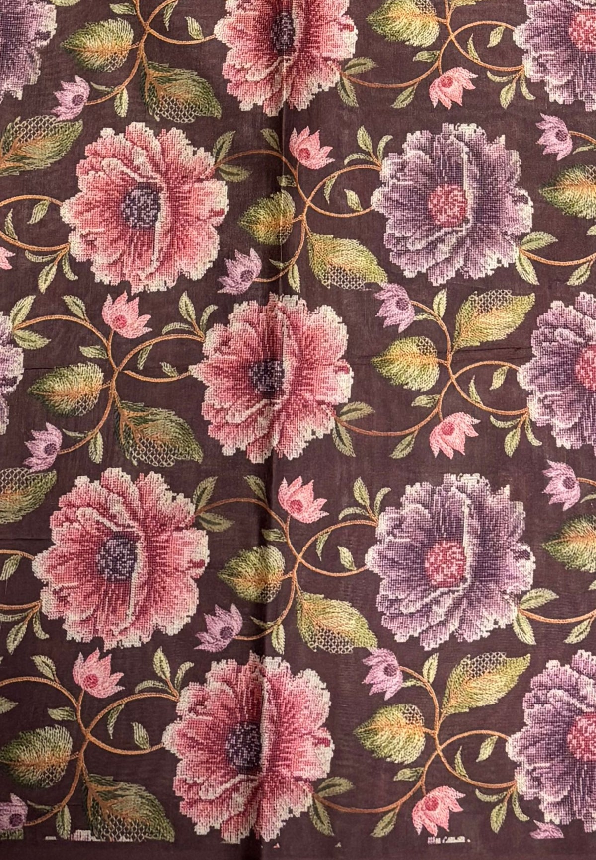 Soft Tussar Saree-Brown in Floral Garden Border
