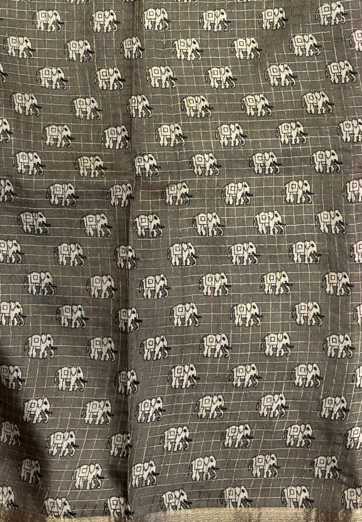 Chanderi Saree-Purple in Elephant Checks Border