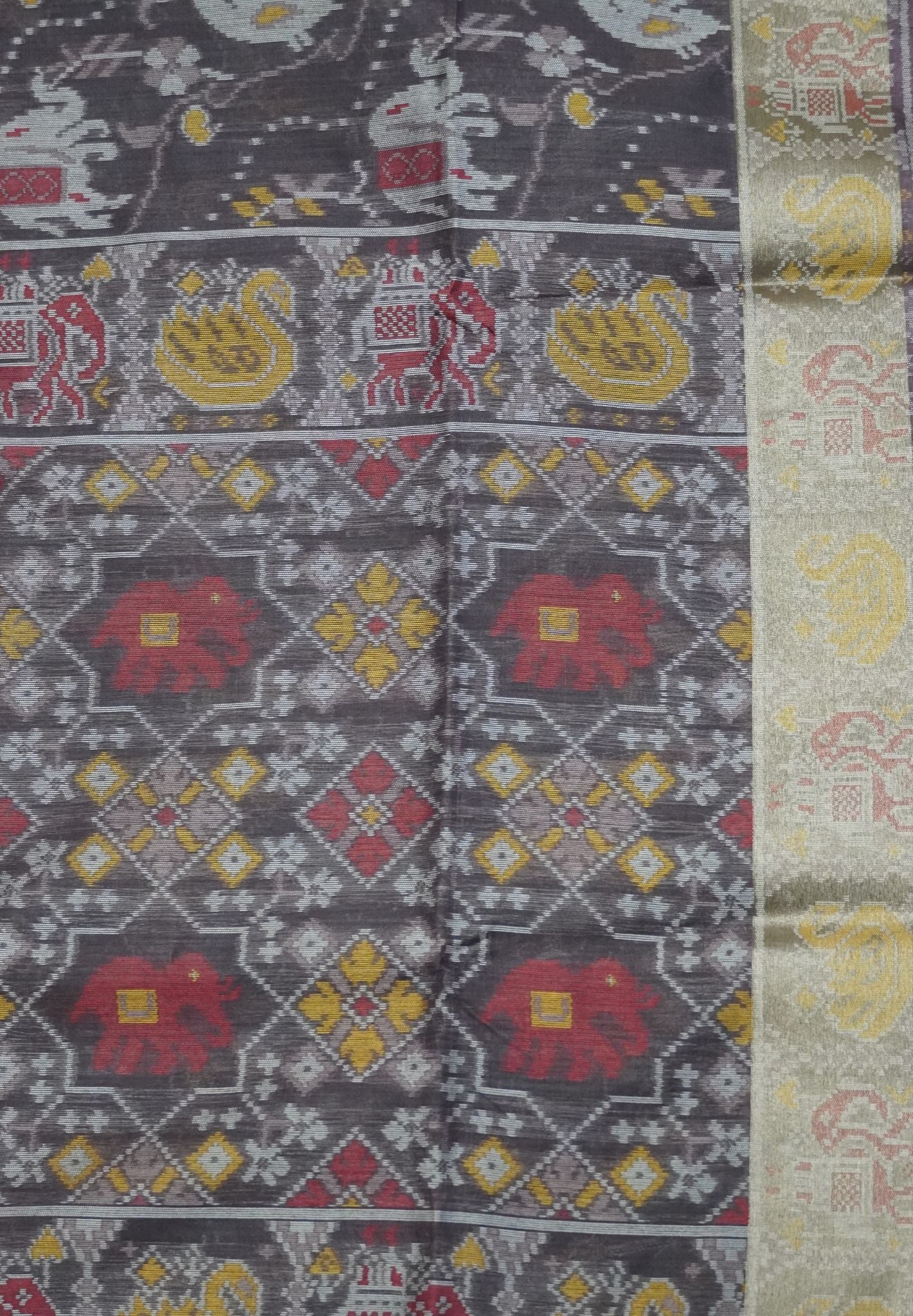 Raw Silk Saree - Maroon with Patola Print