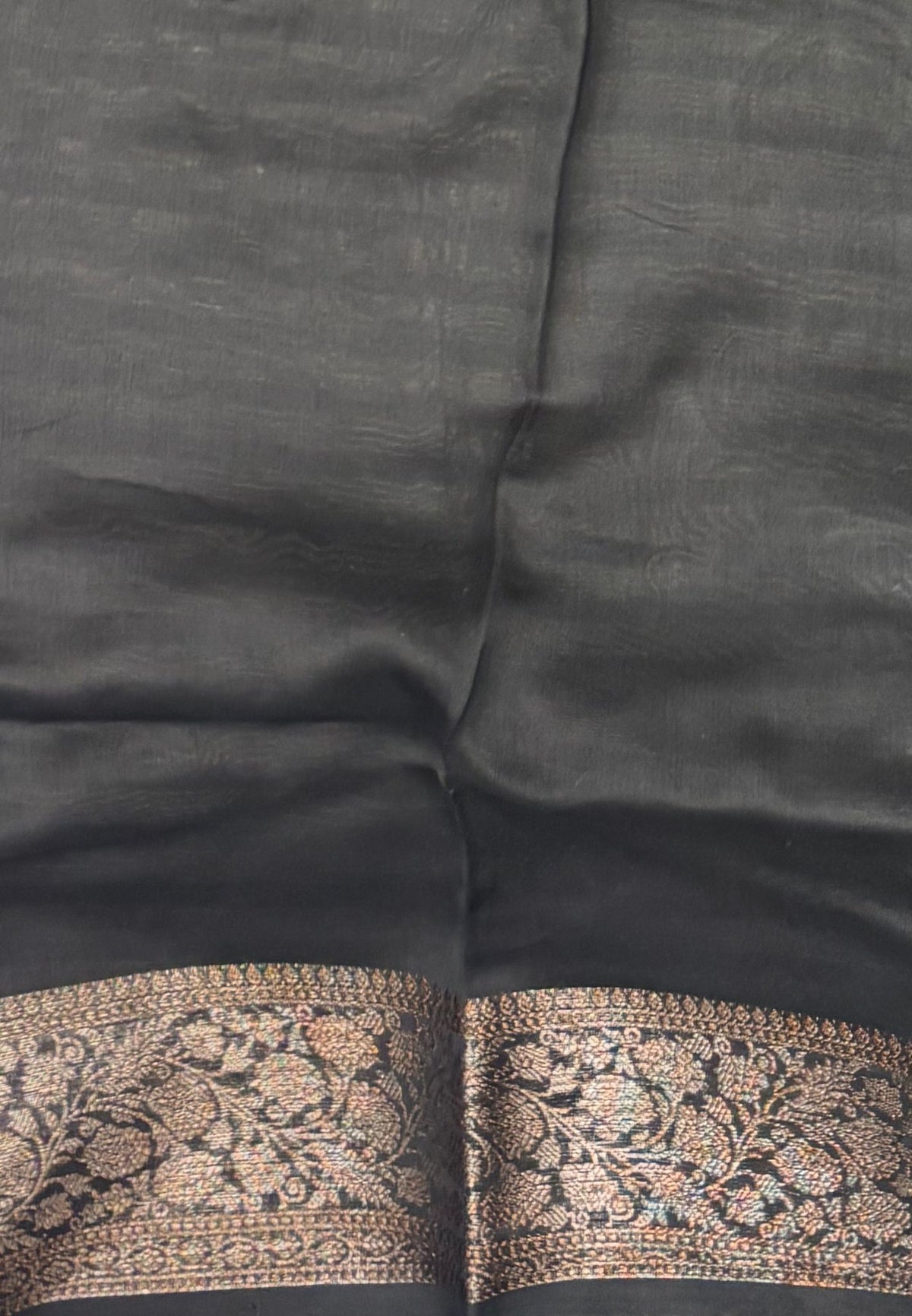Pure Chanderi Saree-Black in Antique Zari Floral Brocade Border