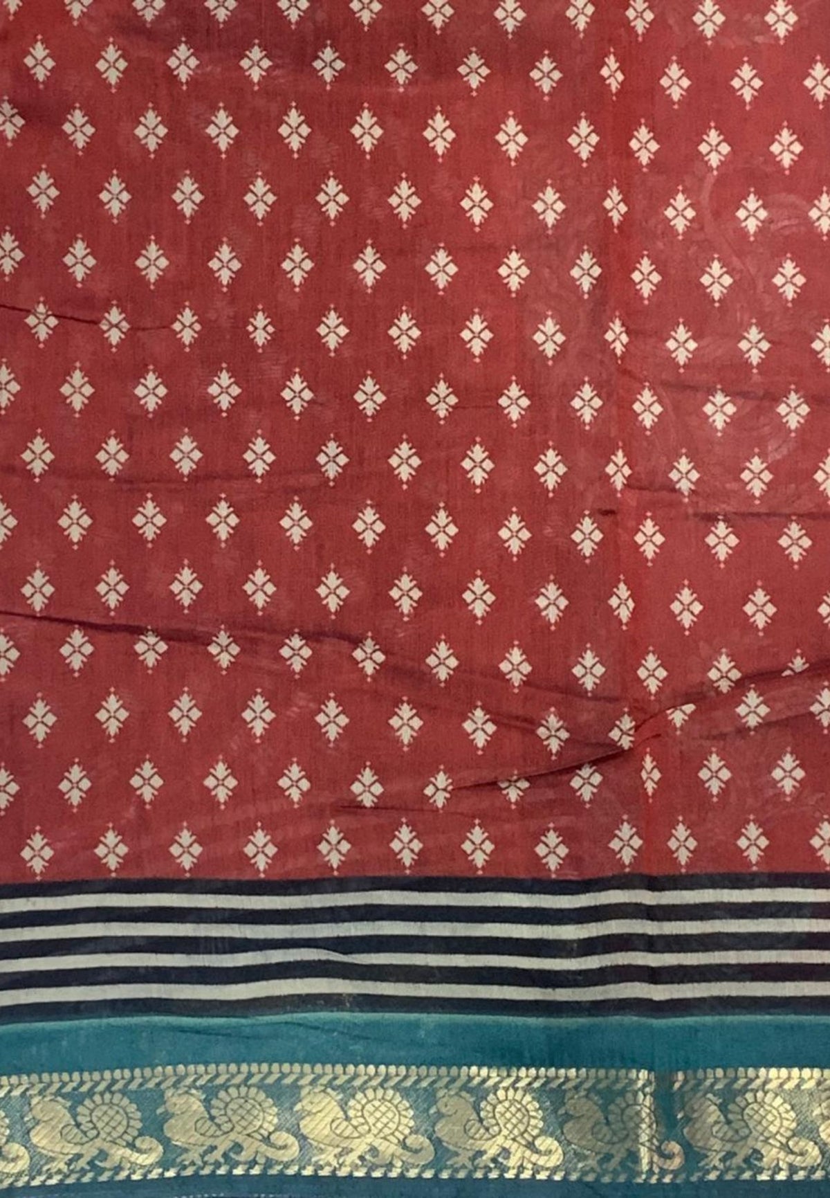 Malai Cotton Saree-Metallic Blue with Kalamkari Border