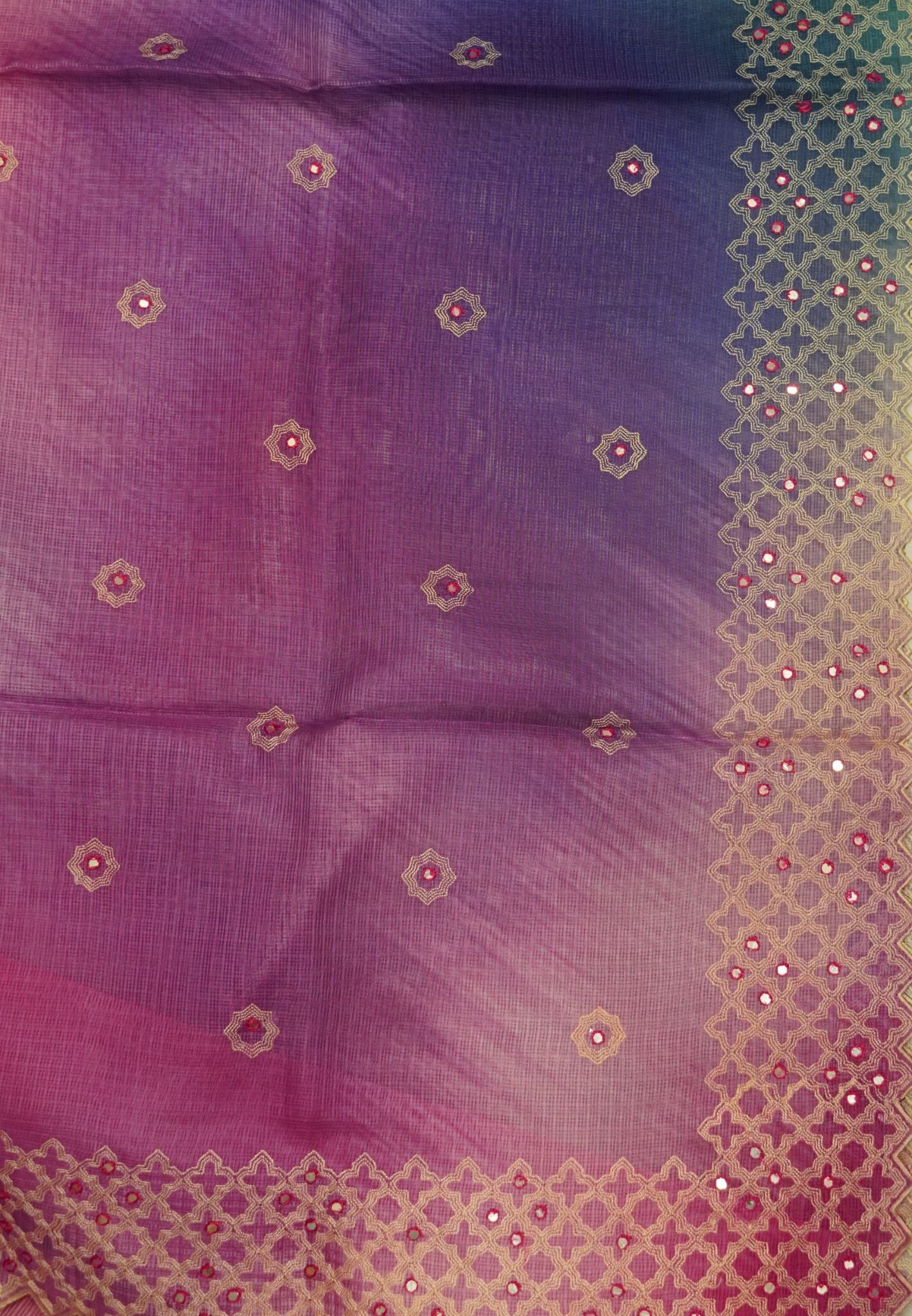 Kota Saree Blue-Purple Multi Shade with Mirror Work