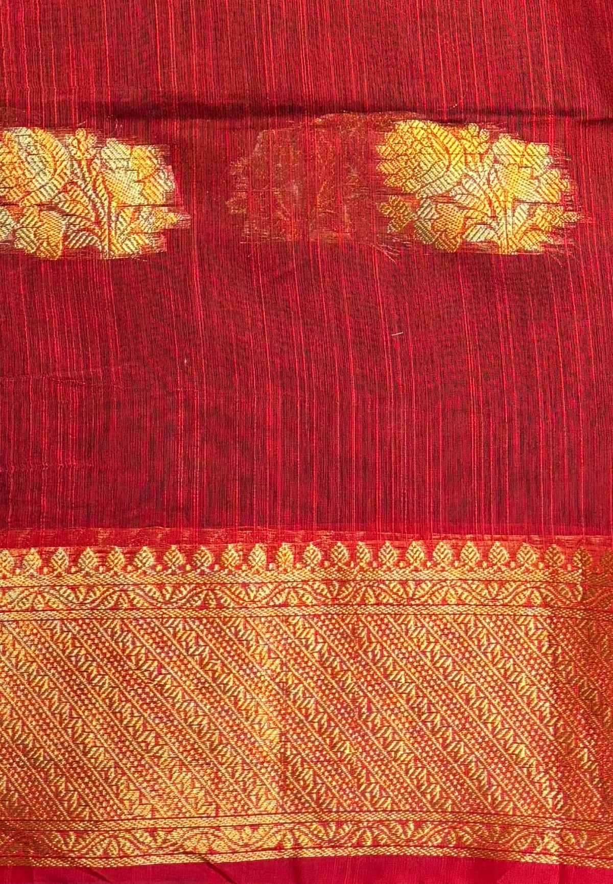 Handloom Silk Cotton Saree-Peacock Green in Mini Butta Zari Border