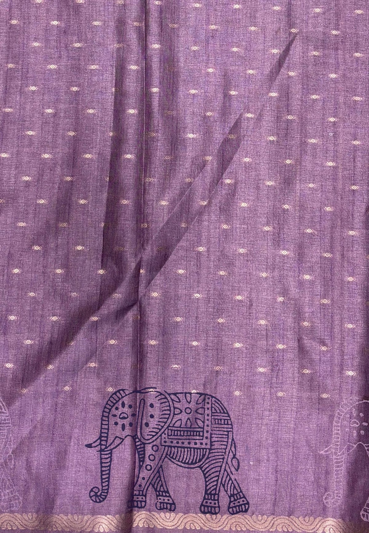 Semi Tussar Saree-Blue in Traditional Elephant Motif Zari with Contrast Border