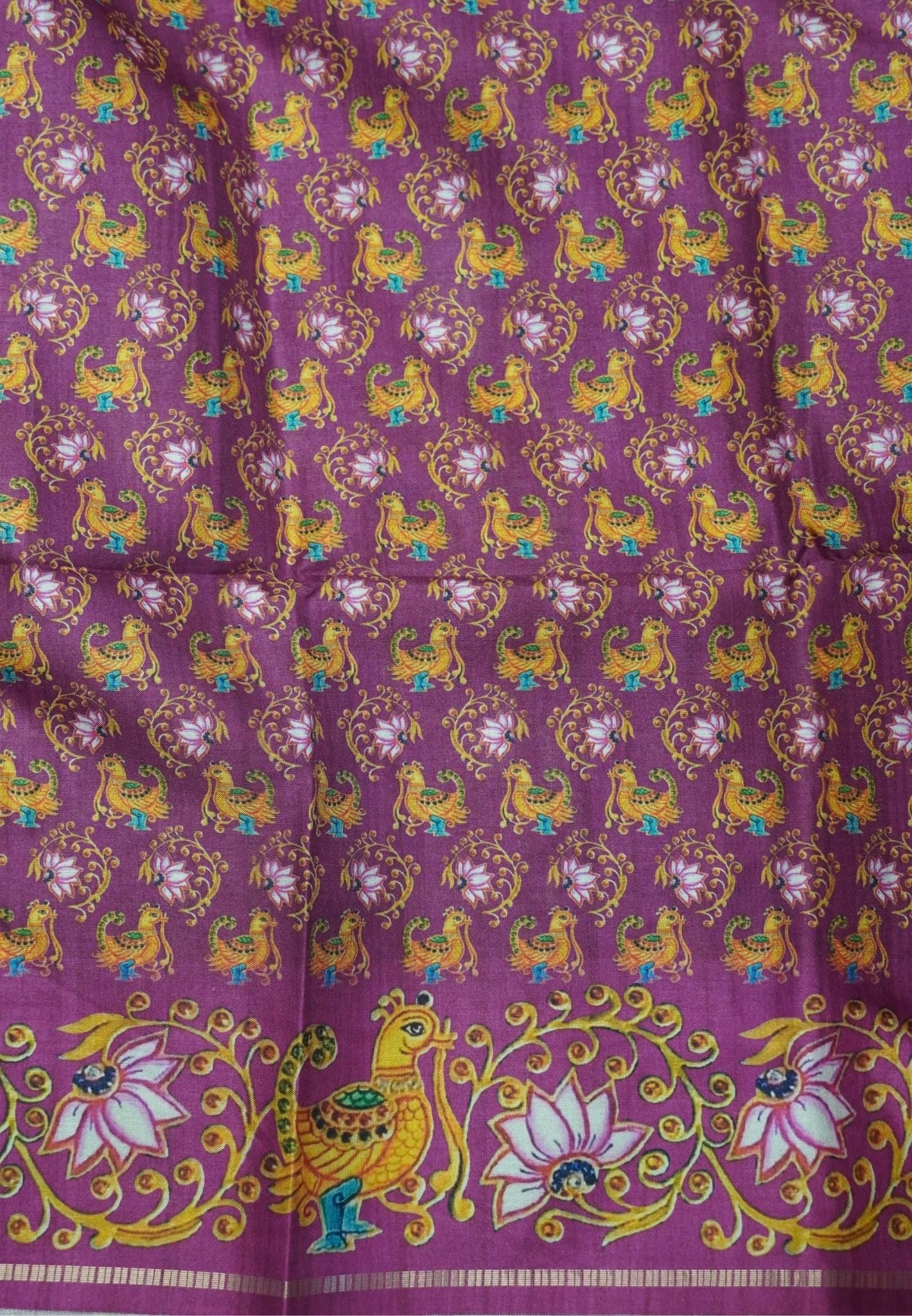 Premium Matka Tussar Saree-Ramar Blue with Contrast Border in Tanjore Print