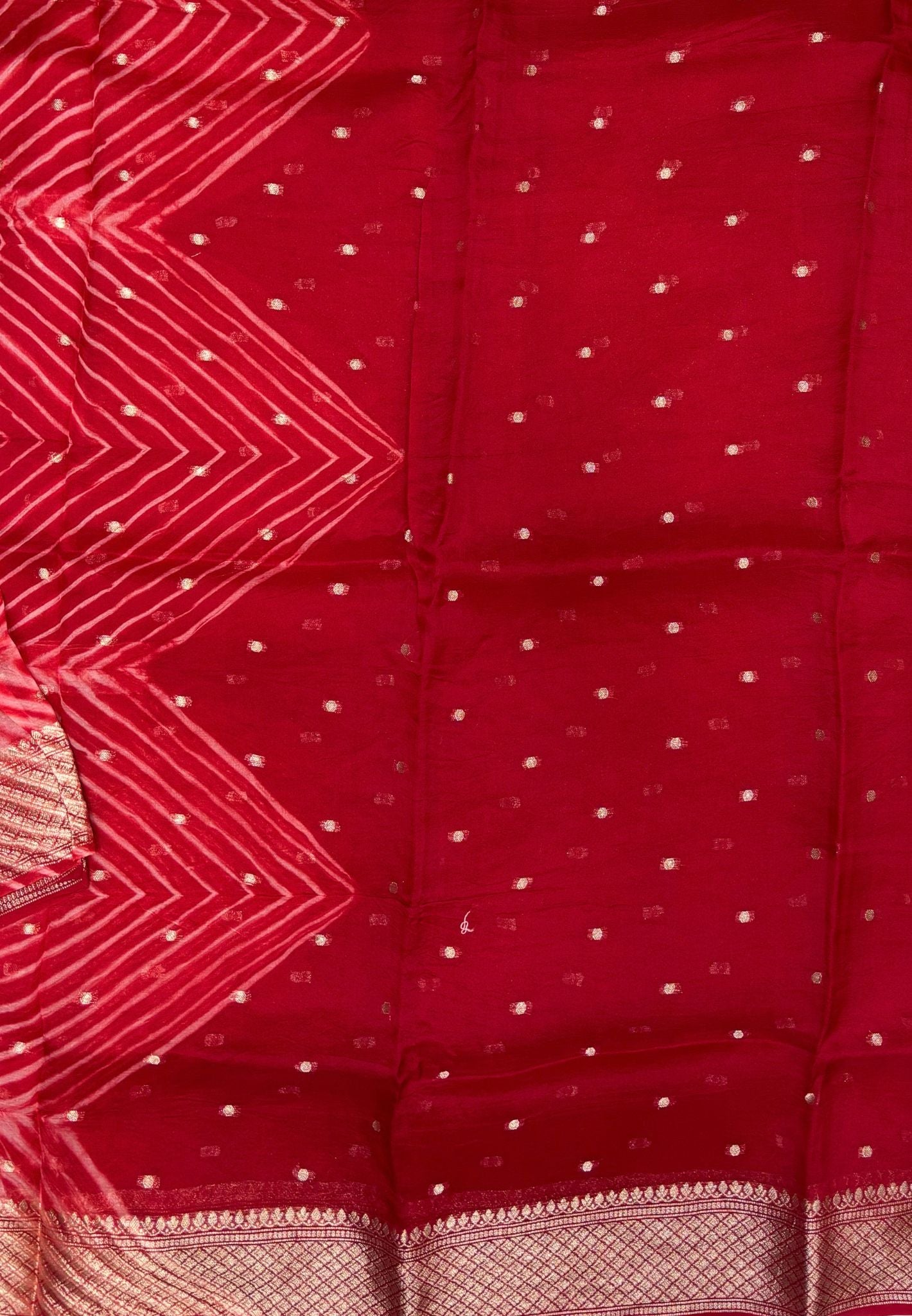 Pure Organza Tussar Saree-Red In Paisley Leaf Zari Border With Partly Pallu
