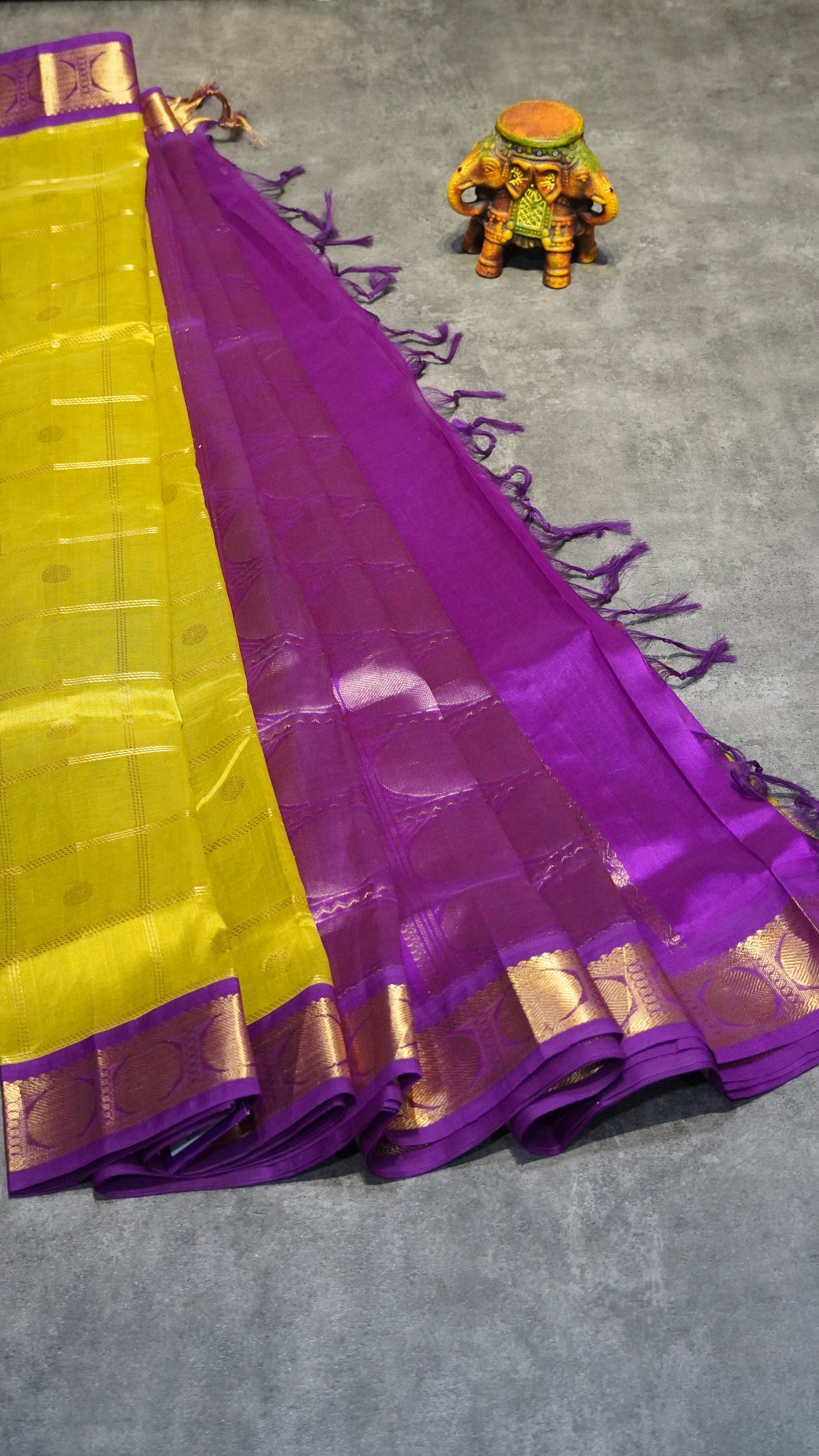 Silk Cotton Saree Checks Buttas Mehandi green