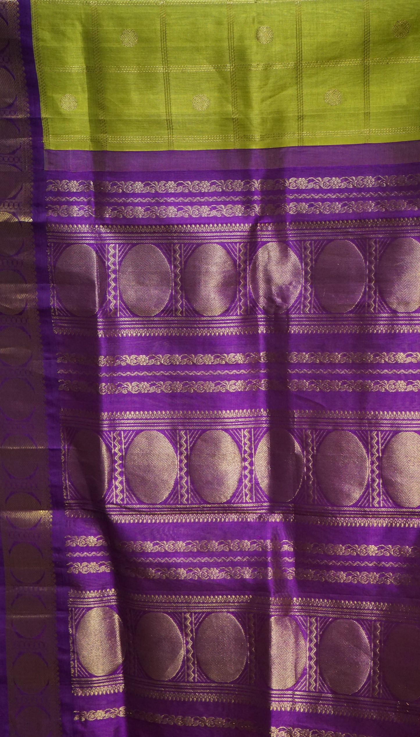 Silk Cotton Saree Checks Buttas Mehandi green