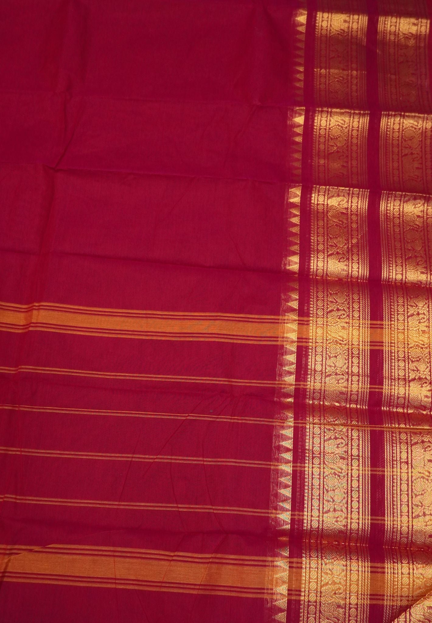 Chettinad Cotton Saree-Magenta with Double Border