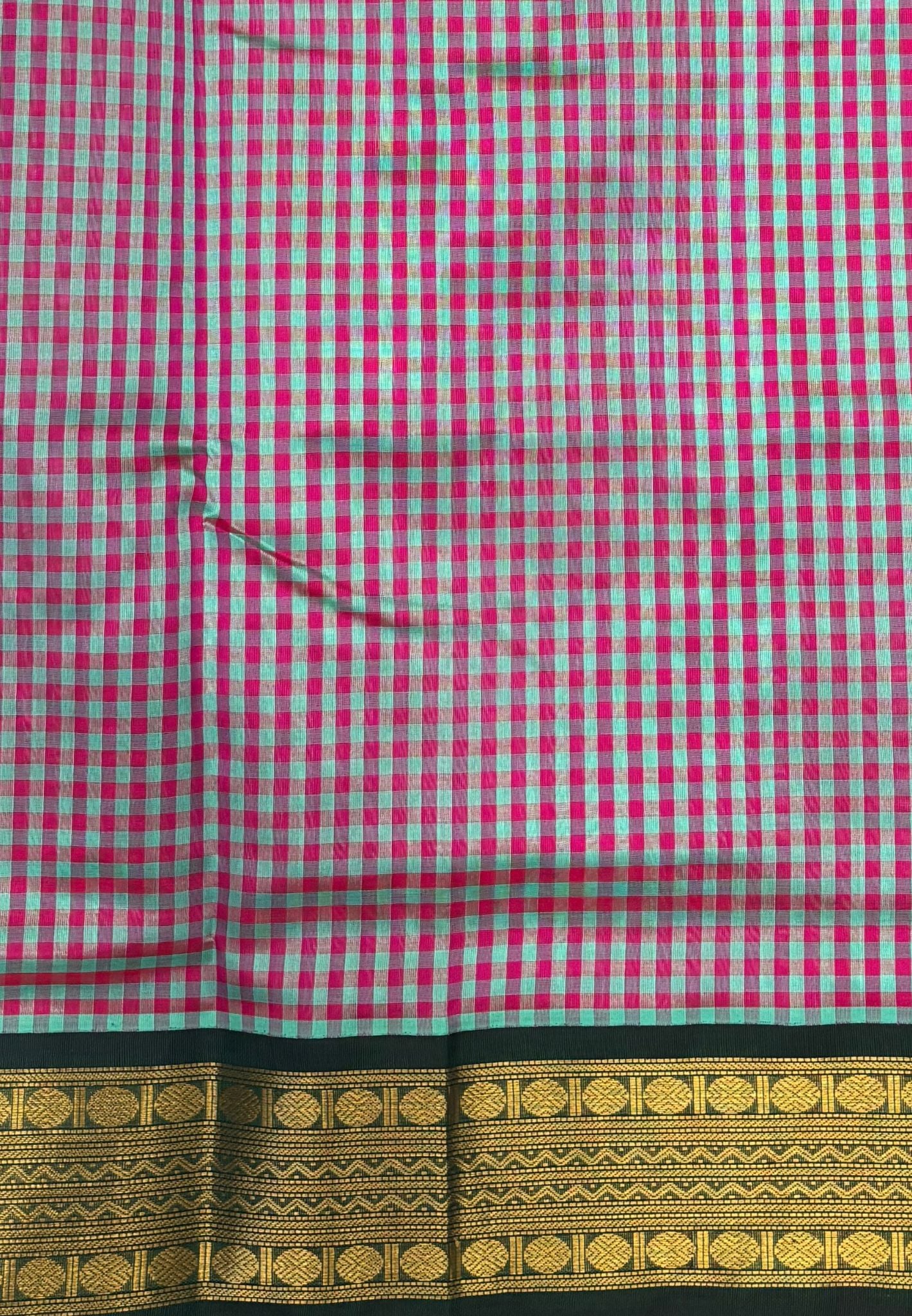 Pure Silk Cotton Saree-Green In Kalyani Zari With Contrast Border