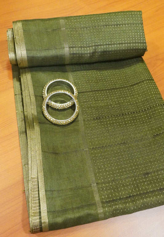 Semi Tussar Saree - Mini Zari Sage Green