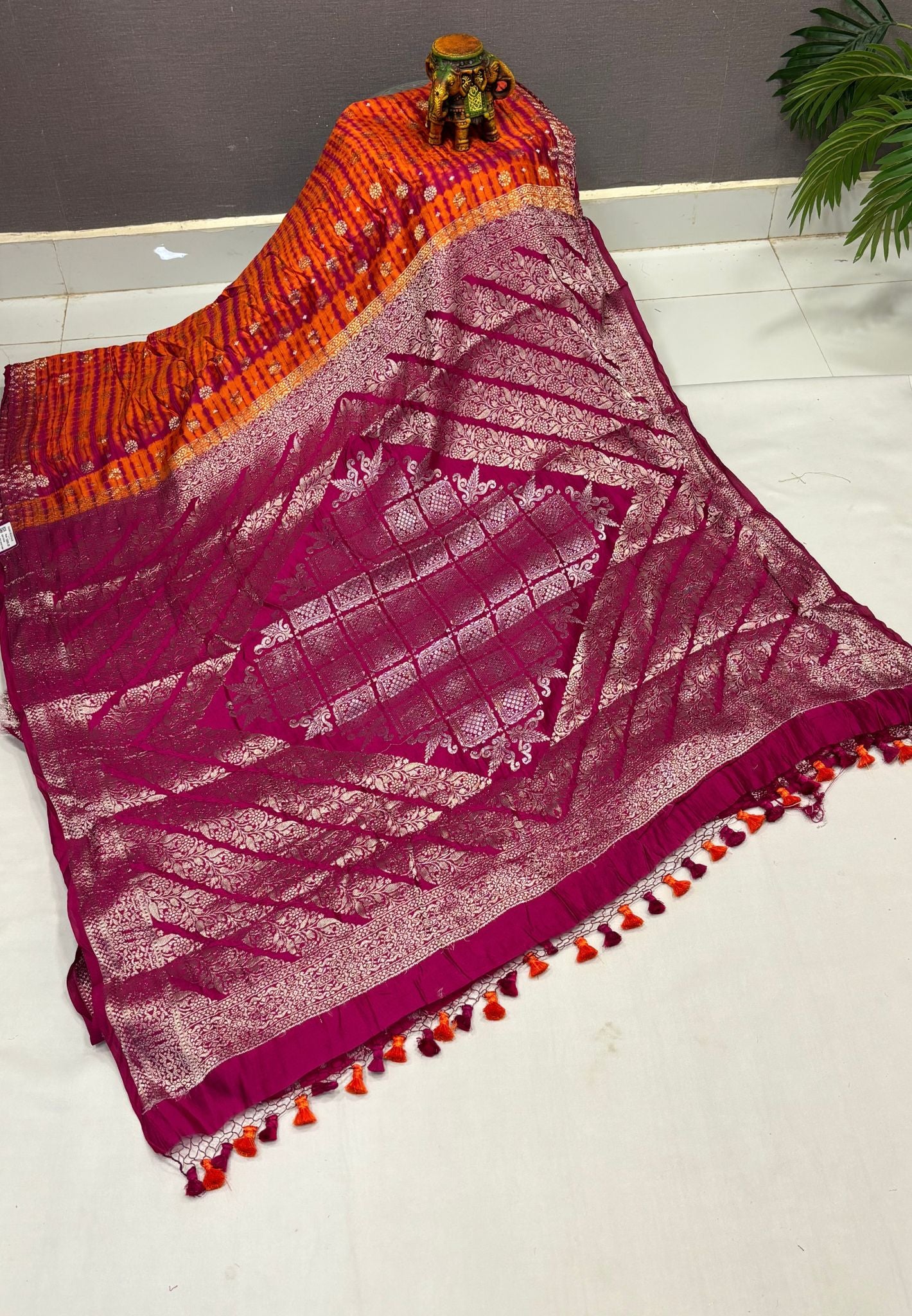 Pure Banarasi Kaddi Georgette Saree-Orange In Jaal Zari Floral Border