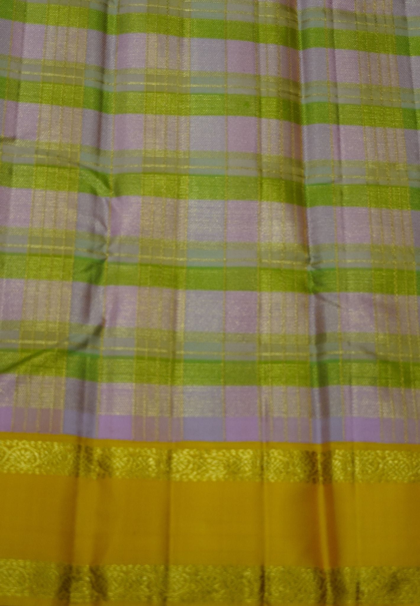 Pure Silk Saree – Mustard Yellow with Contrast Checked Pallu