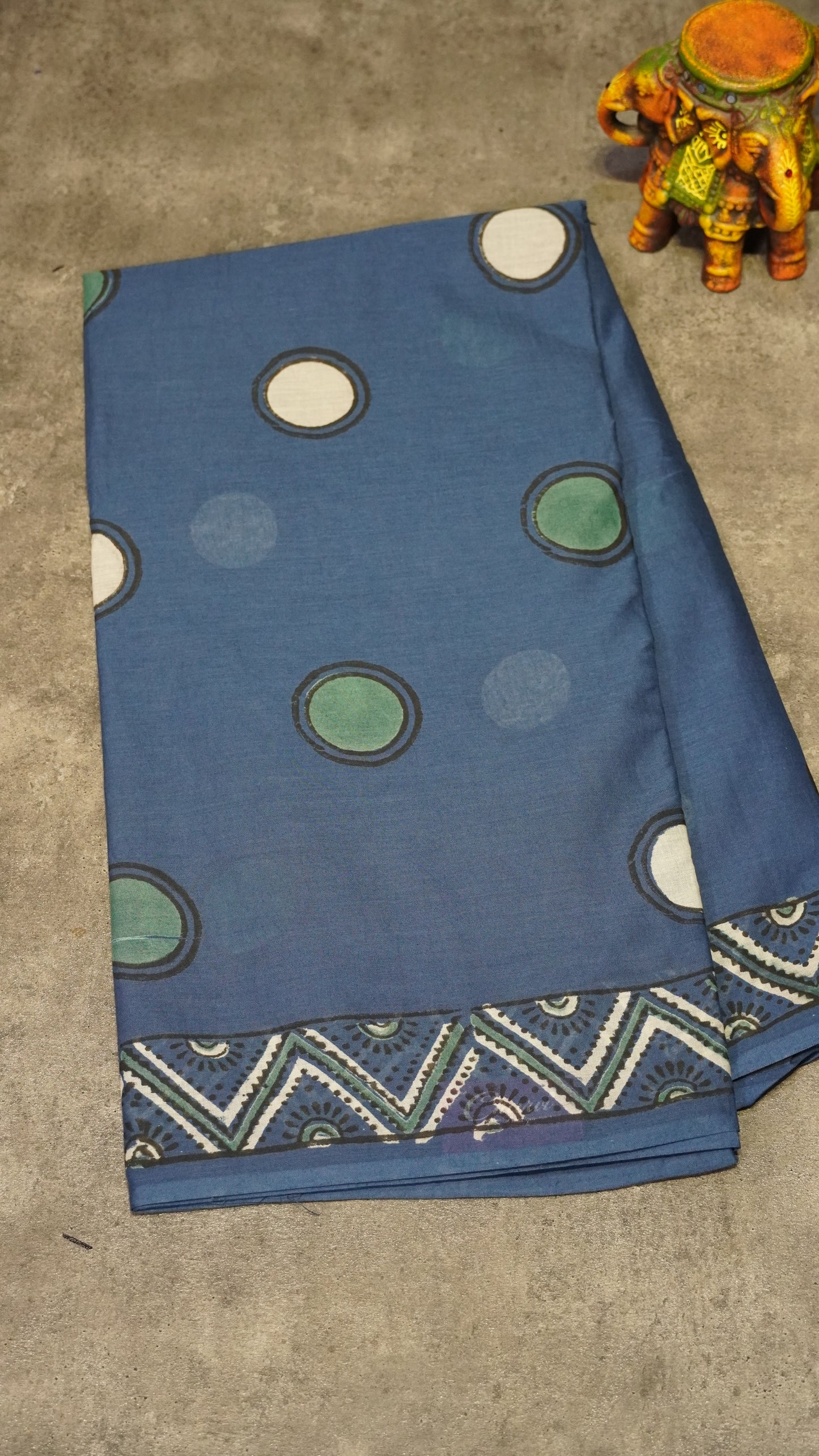 Mul Mul Cotton Saree Blue Big Dots