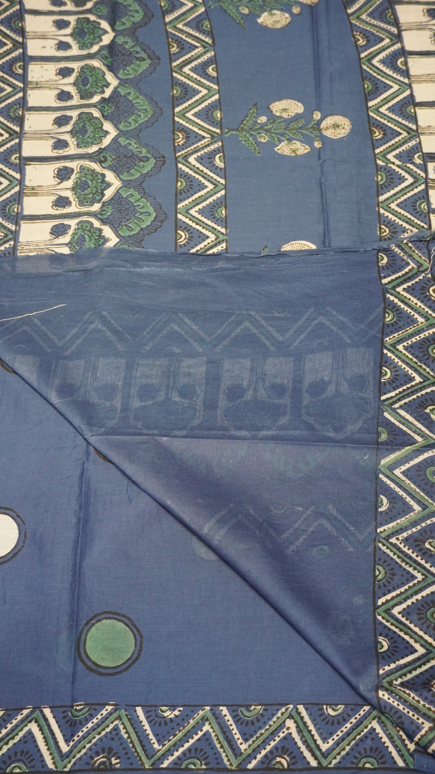 Mul Mul Cotton Saree Blue Big Dots