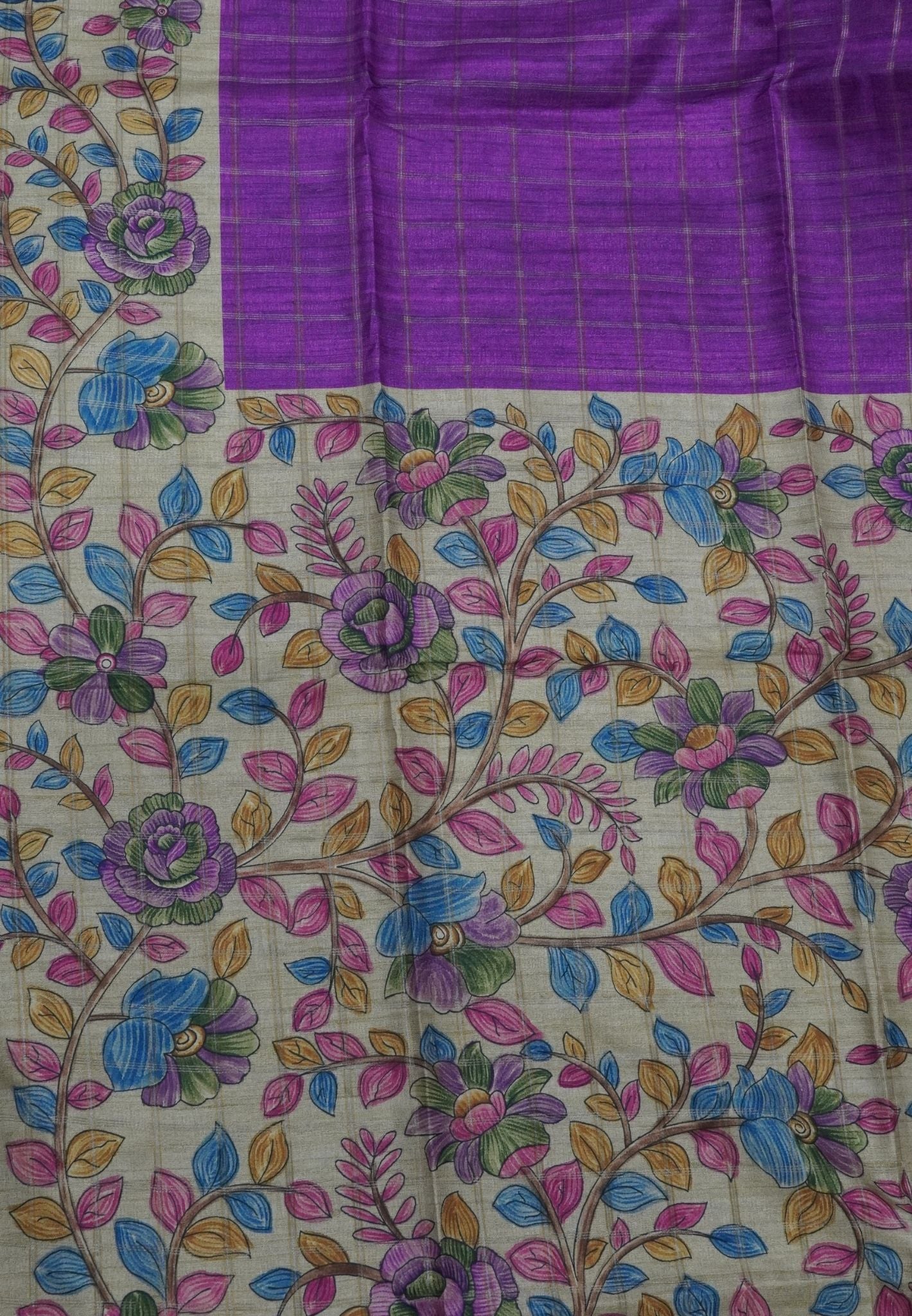 Semi Tussar Saree-Dark Purple