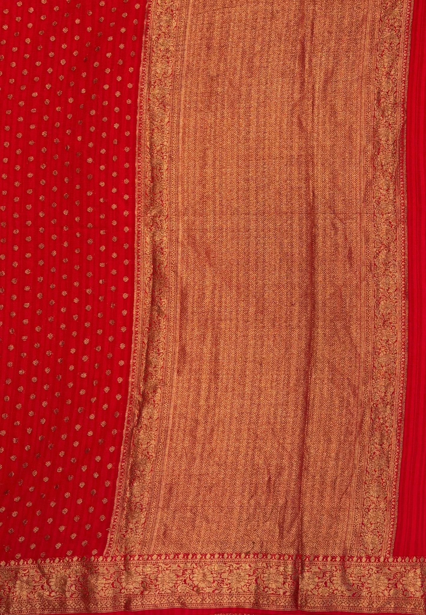 Banarasi Georgette Saree-Red with Mini Leaf Butta and Zari Border