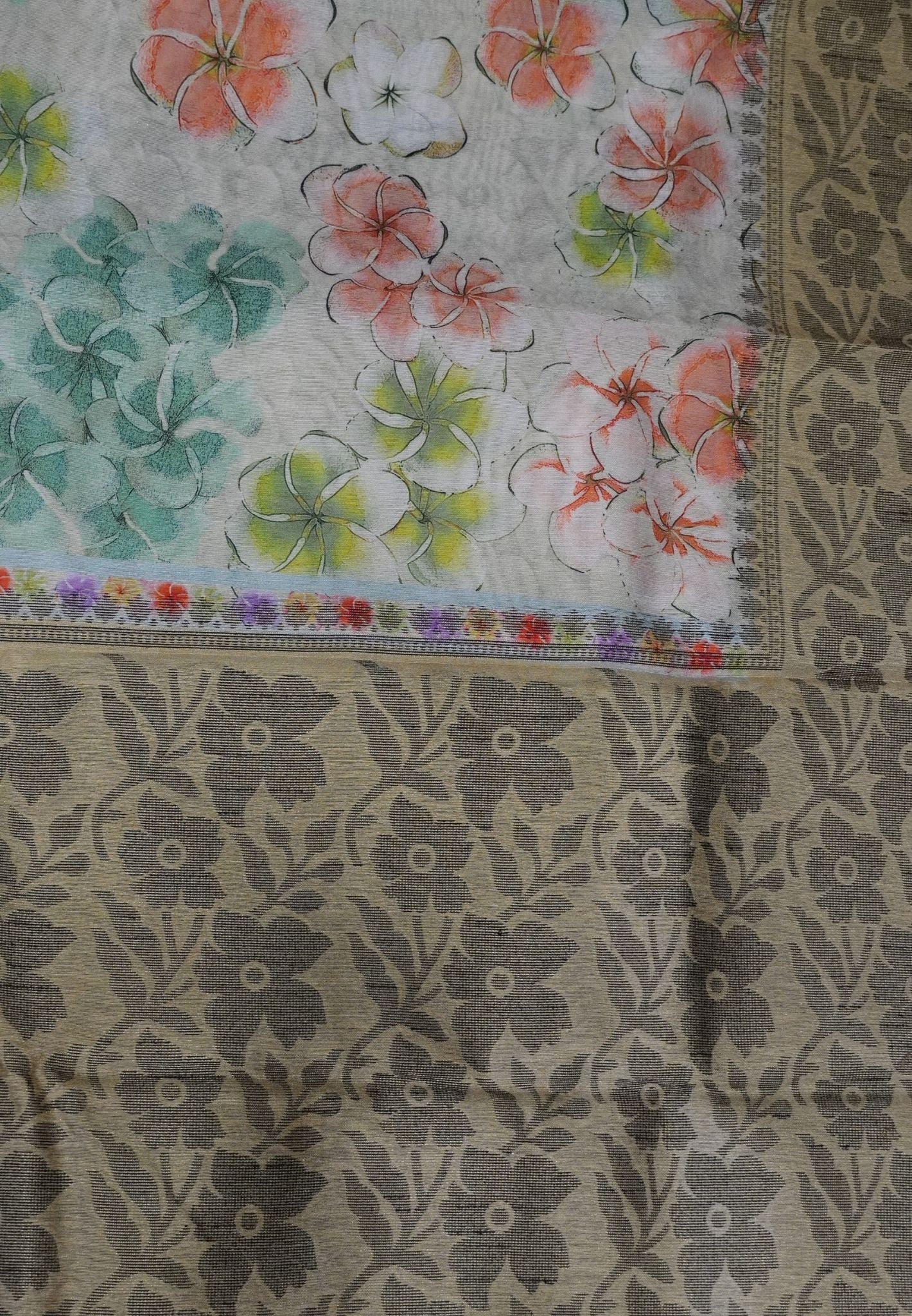 Chanderi Saree-Beige in Floral Pattern