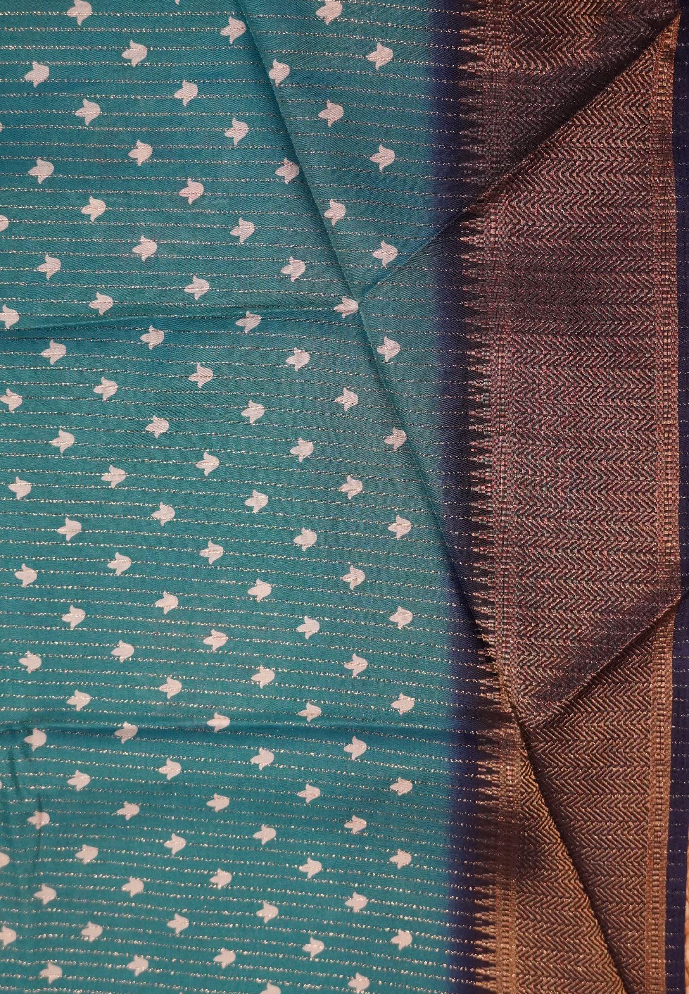 Semi Dola silk saree-Ramar blue with zari lines