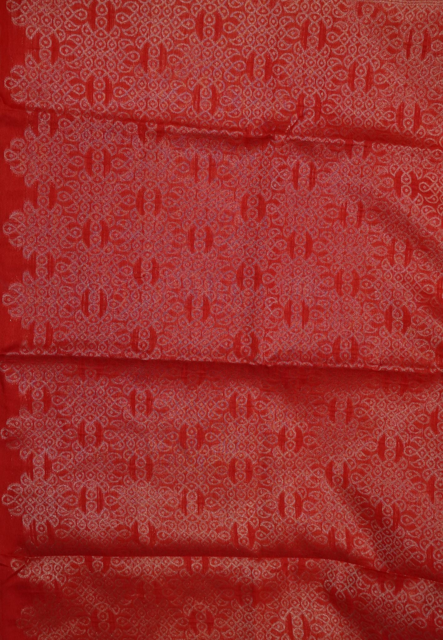 Semi Raw Silk Saree - Red in Kolam Pattern