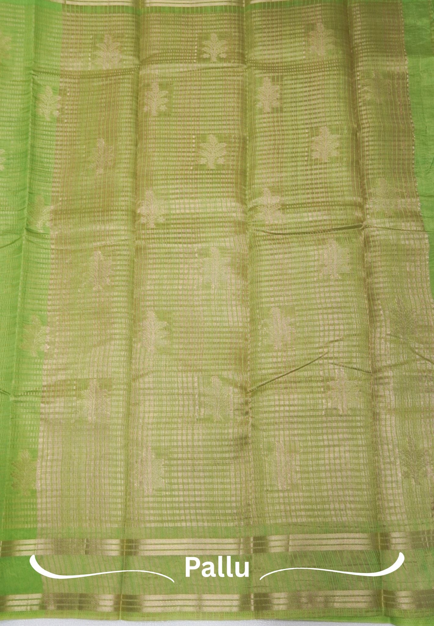 Semi Tussar Saree-Light Green in RainDrop Zari with Retapet Border