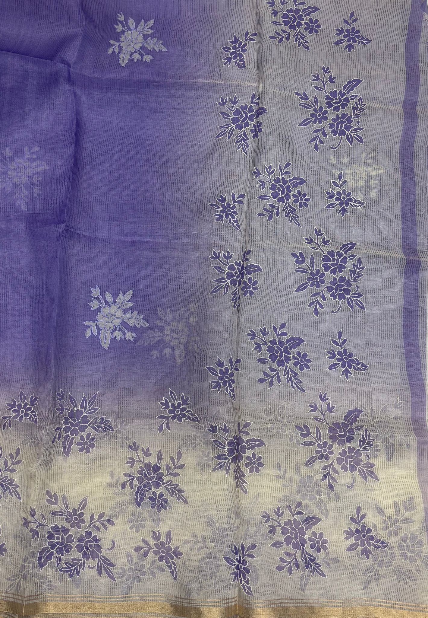 Organza Saree-Violet with Floral Aplique Work