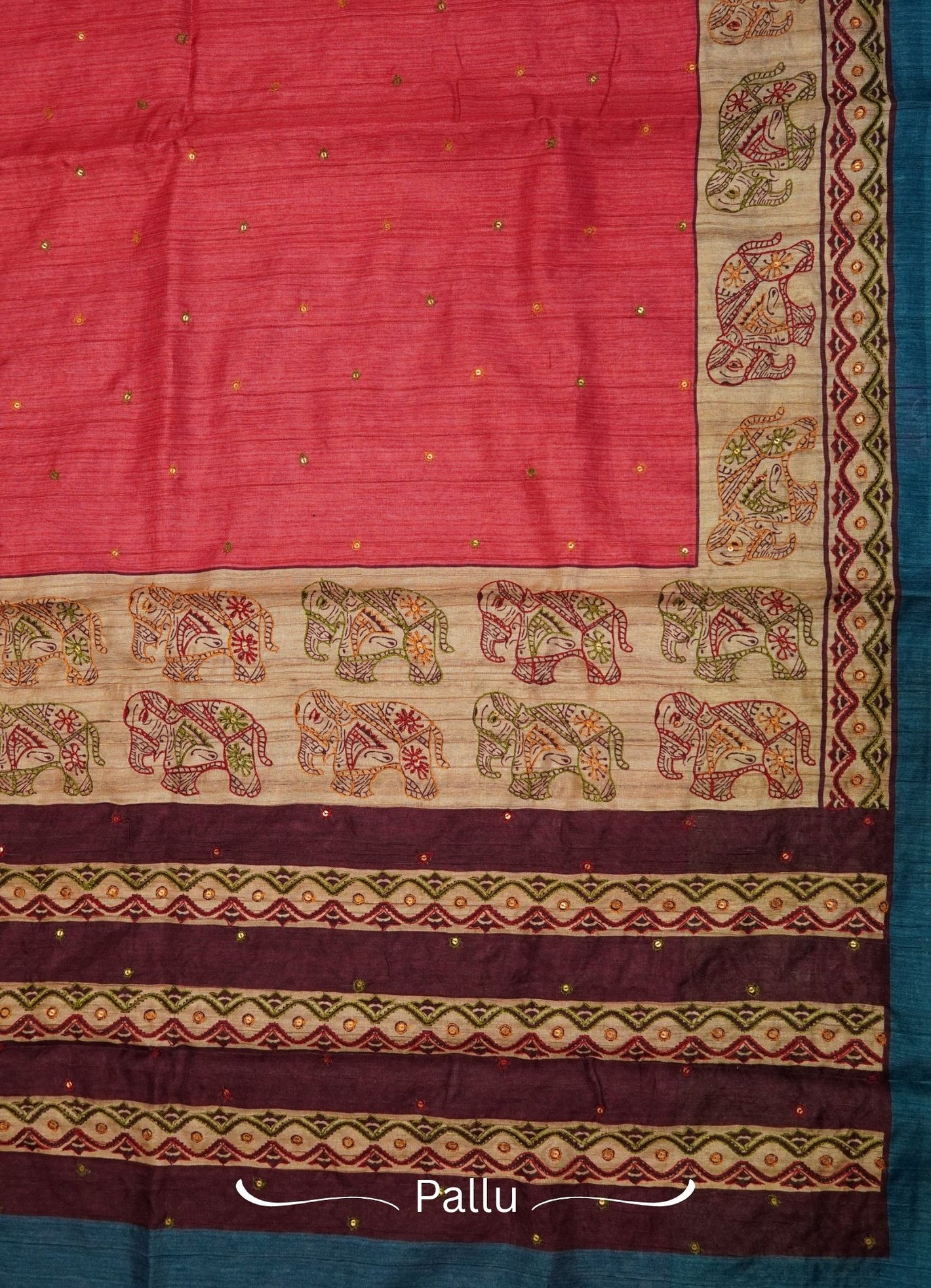 Semi Tussar Saree – Peach Pink Elephant Design