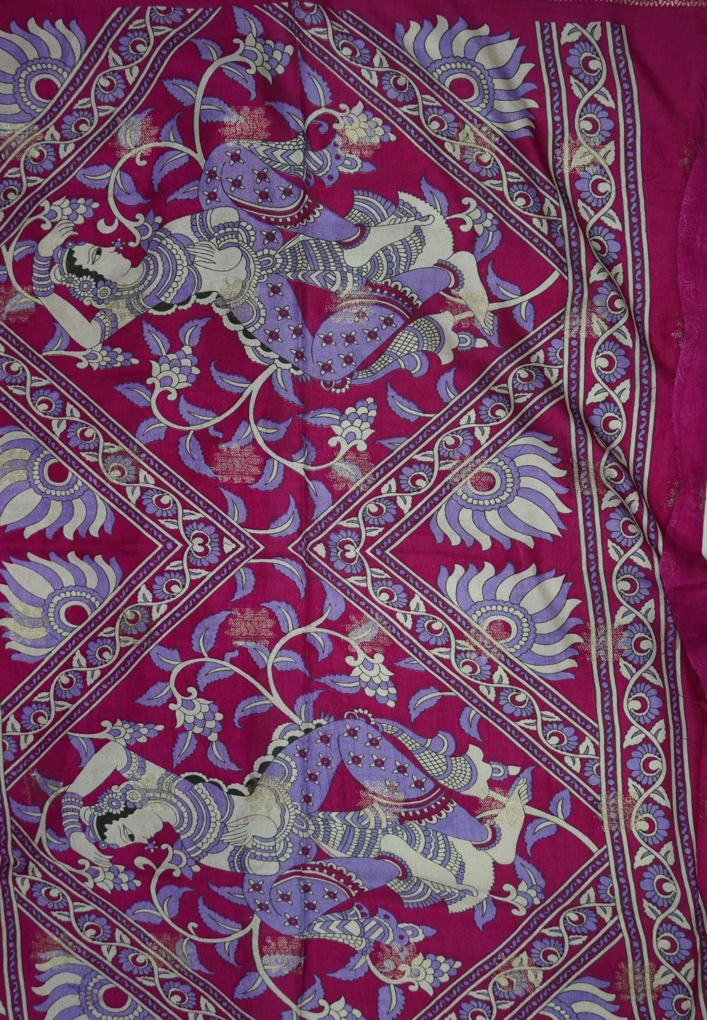 Dola Saree with Checks and Contrast Border- Lavender - Magenta