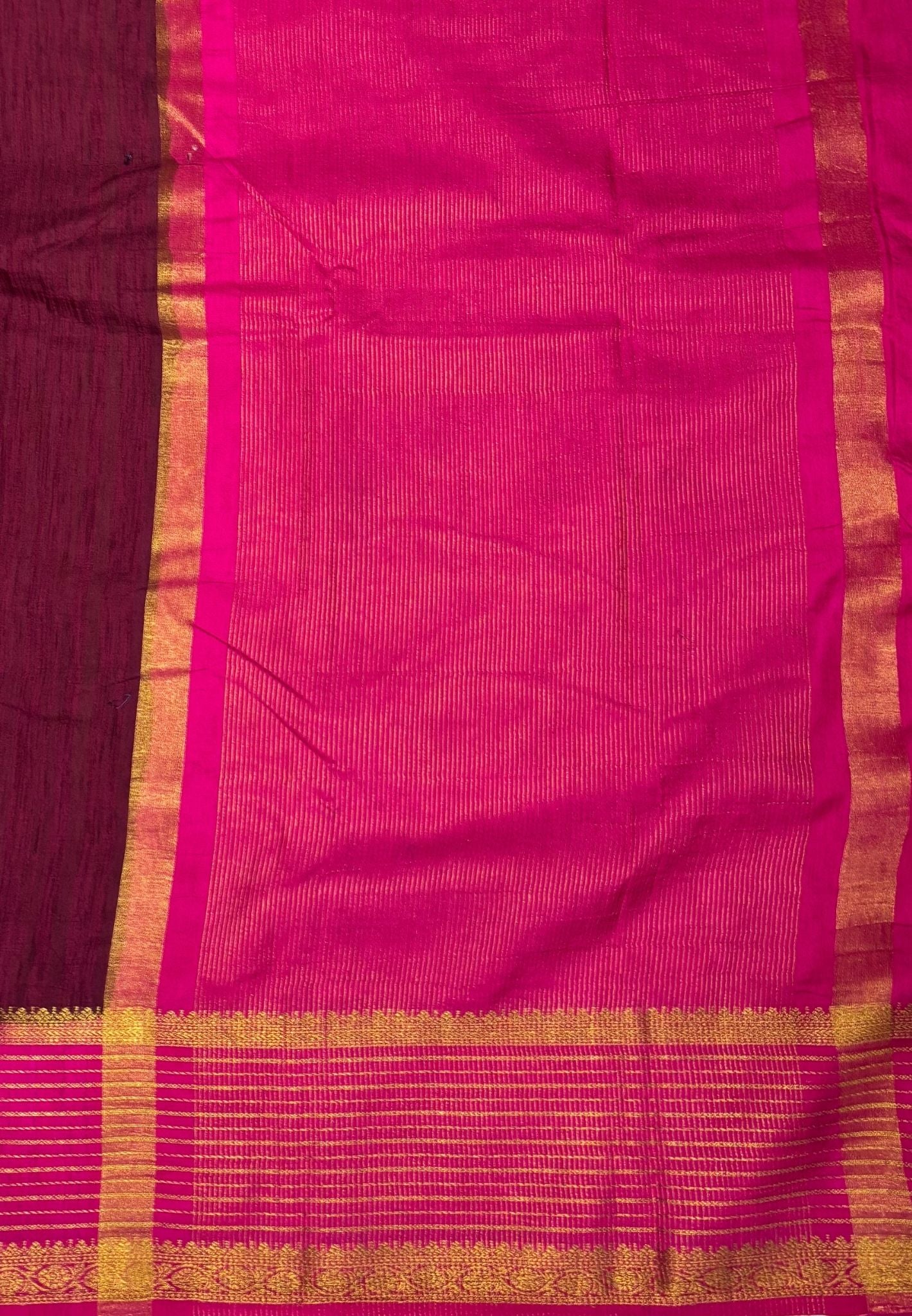 Raw Silk Saree-Maroon With Contrast Border